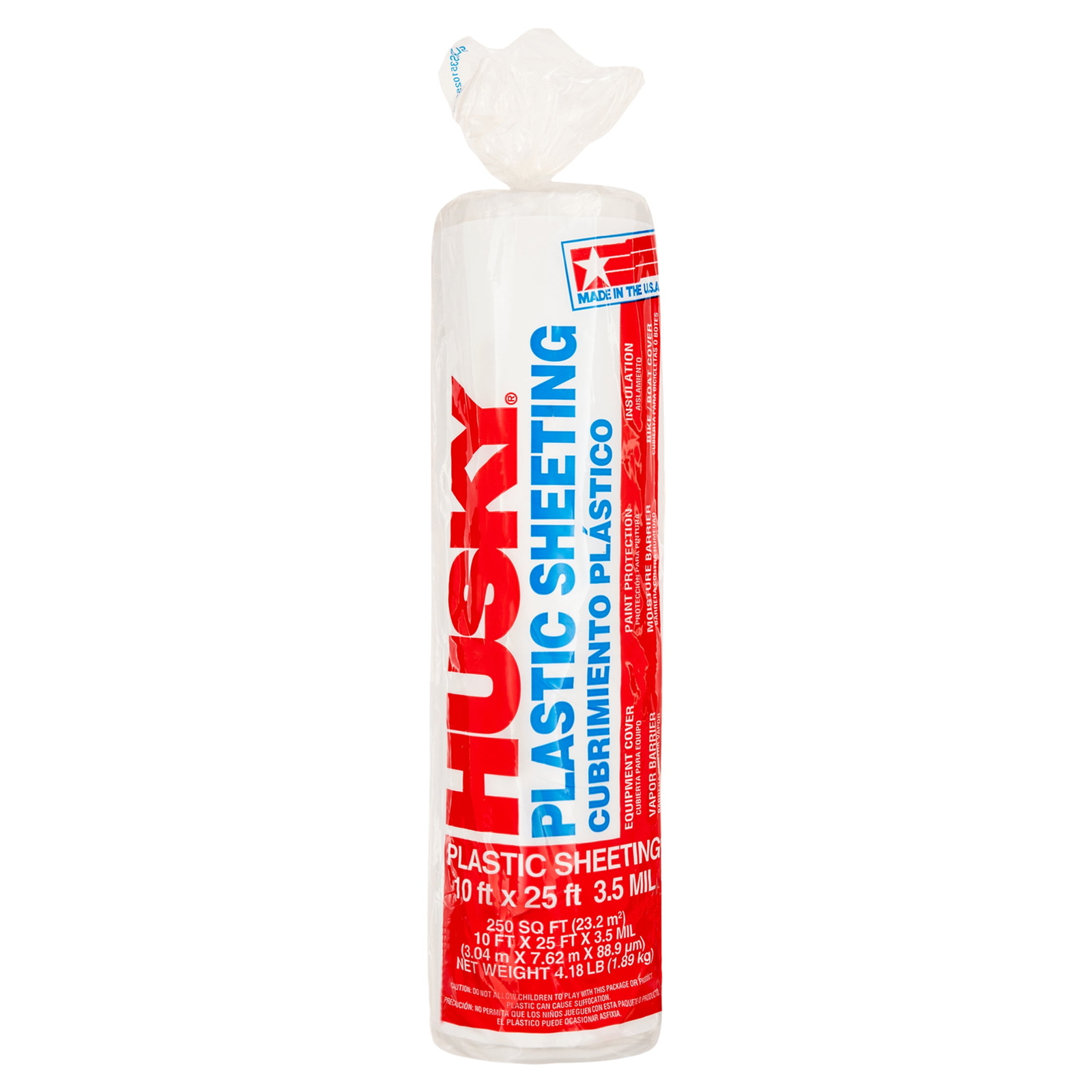 Husky 3.5 Mil Clear Polyethylene Plastic Sheeting, 10 Ft x 25 Ft,250 Sq Ft Total