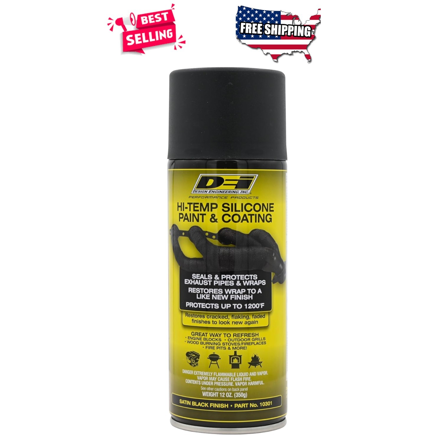 Silicone High Temp Coating Spray Black 12oz For Metal Engine Parts Up To 1200F
