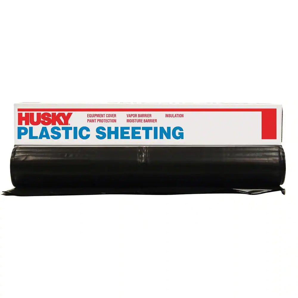 Husky 12’x100′ Black 4 mil Plastic Sheeting Manufactured Recycled Polyethylene
