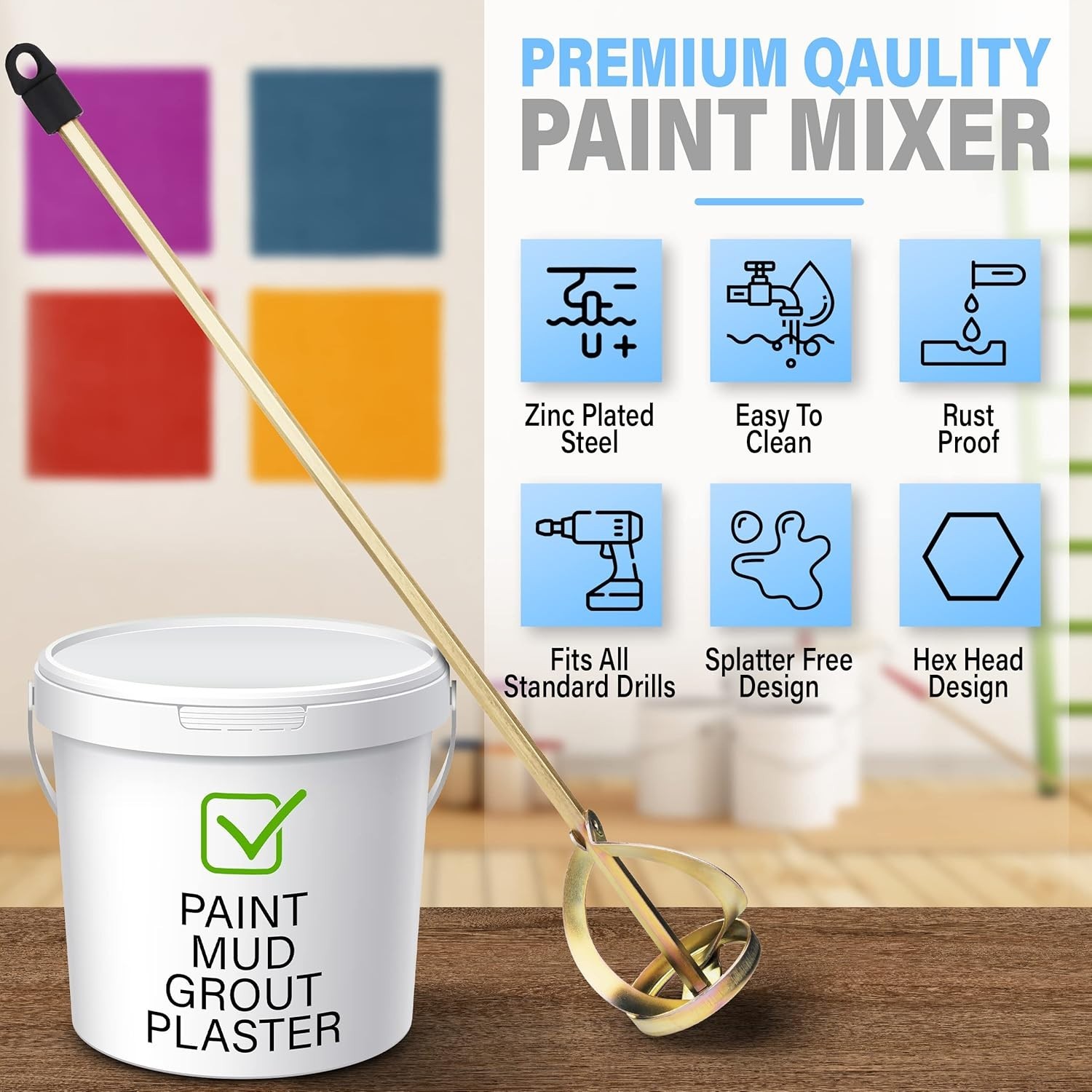 Paint Mixer for Drill 5 Gallon Compatible with All Standard Drills Rust-Free …