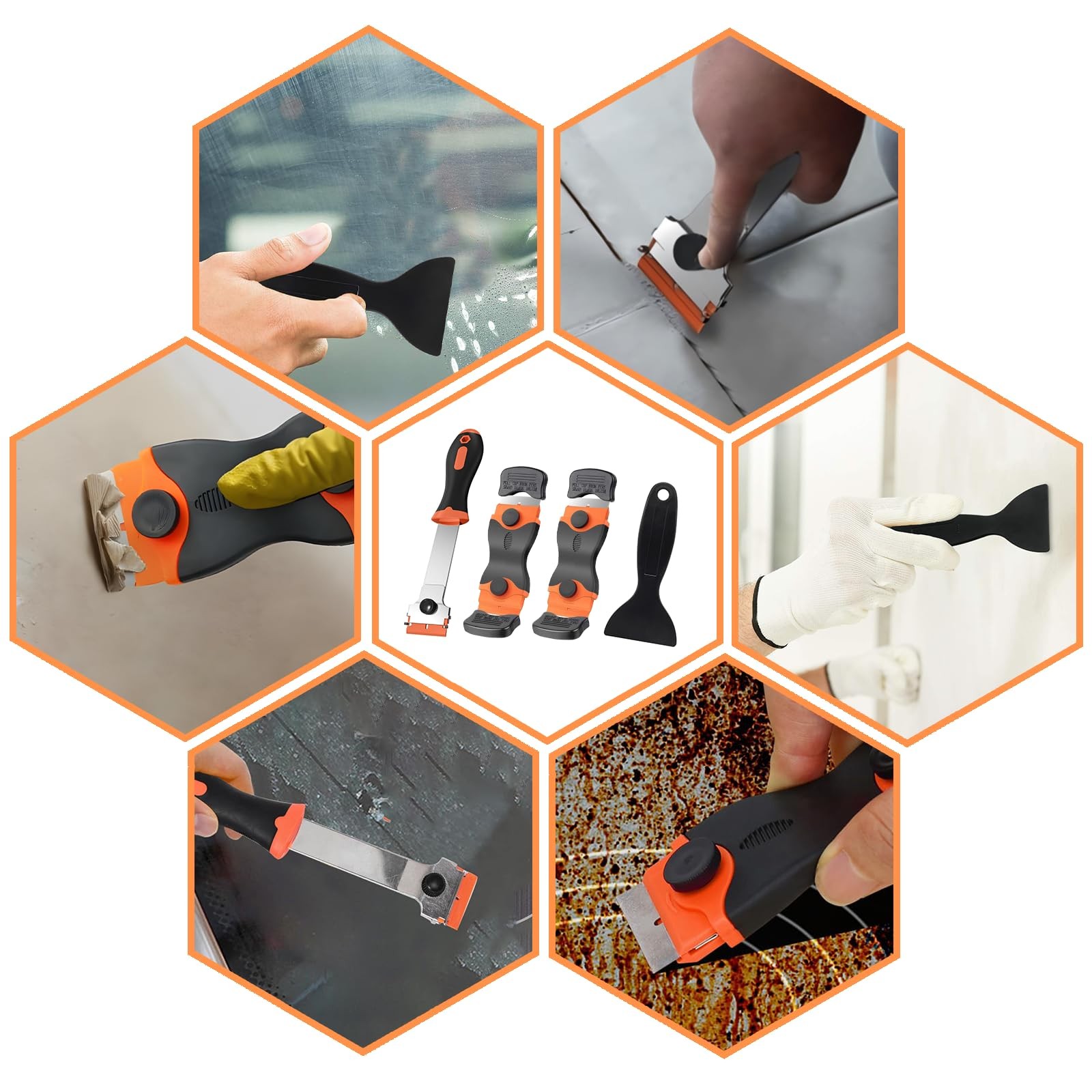 Wdmxszdq Razor Blade Scraper Tool Set, 4 Pack Paint 5/5000 Black and Orange