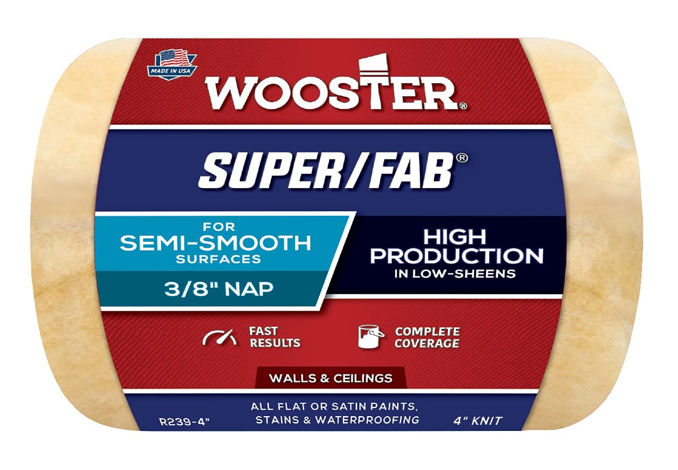 Wooster Brush R239-4 Super/Fab Roller Cover, 3/8-Inch Nap, 4 inch, Yellow