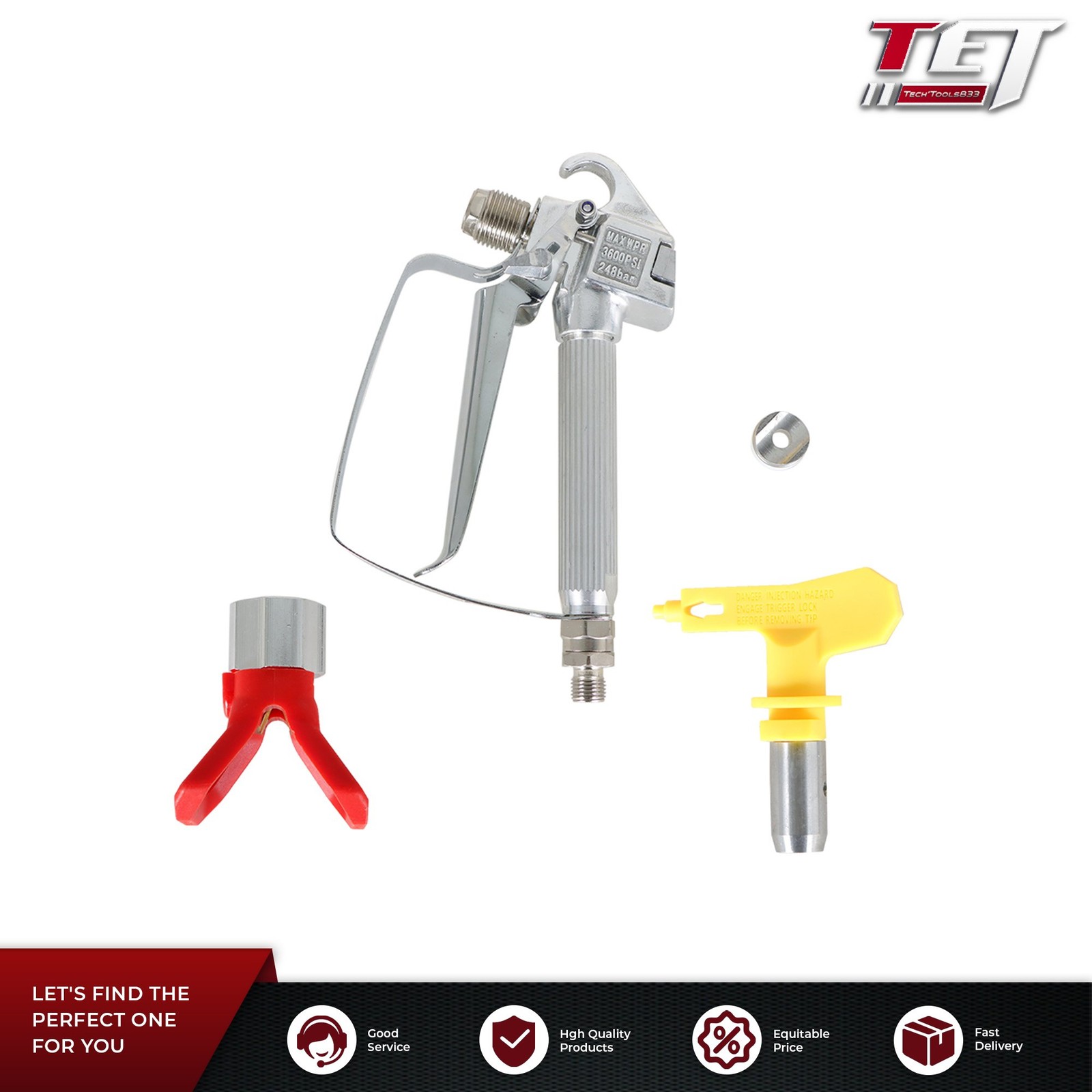 3600 psi Airless Paint Spray Gun 517 Spray Tip + Nozzle Guard for Sprayers