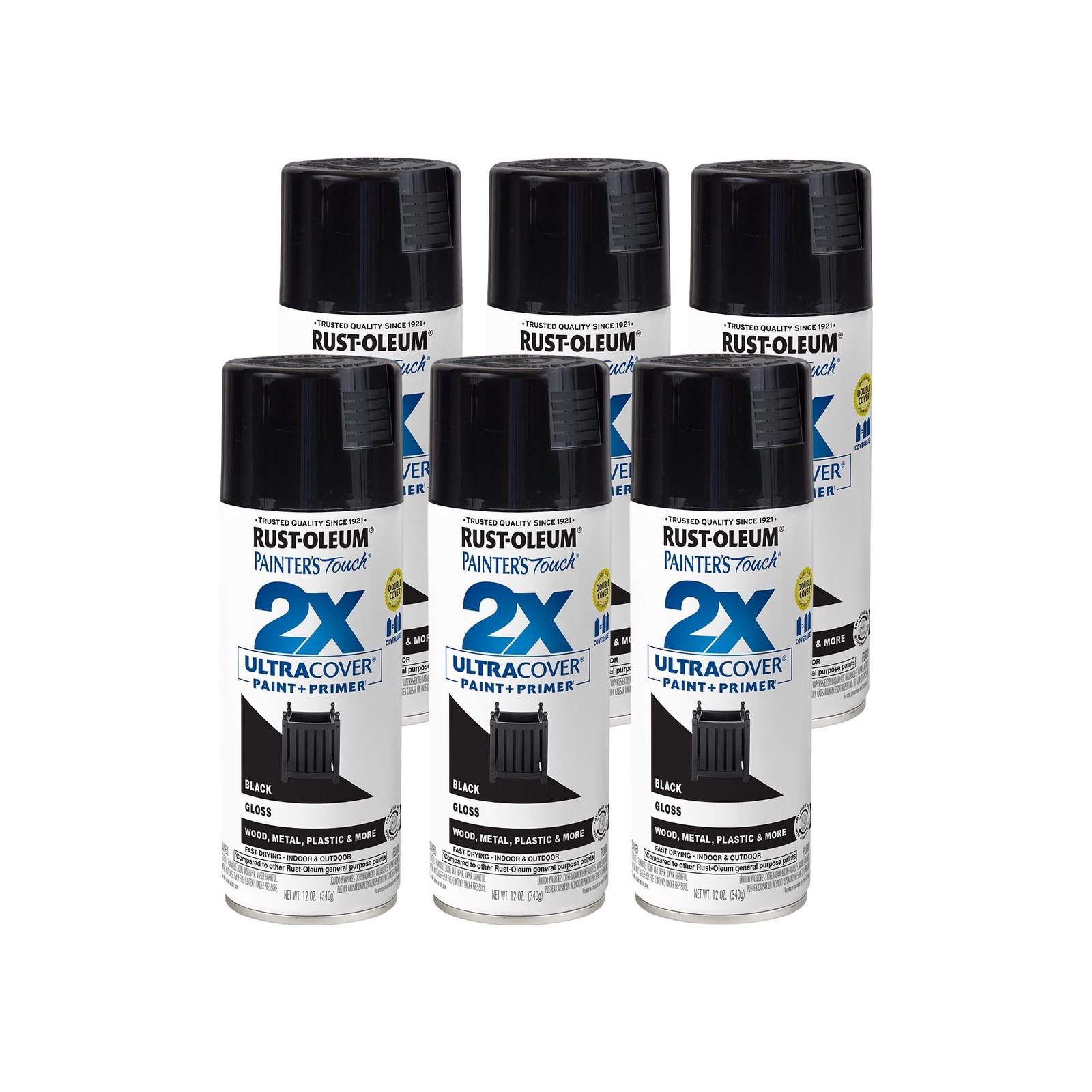 Rust-Oleum 334026-6PK Painter’s Touch 2X Ultra 12 Ounce (Pack of 6), Black