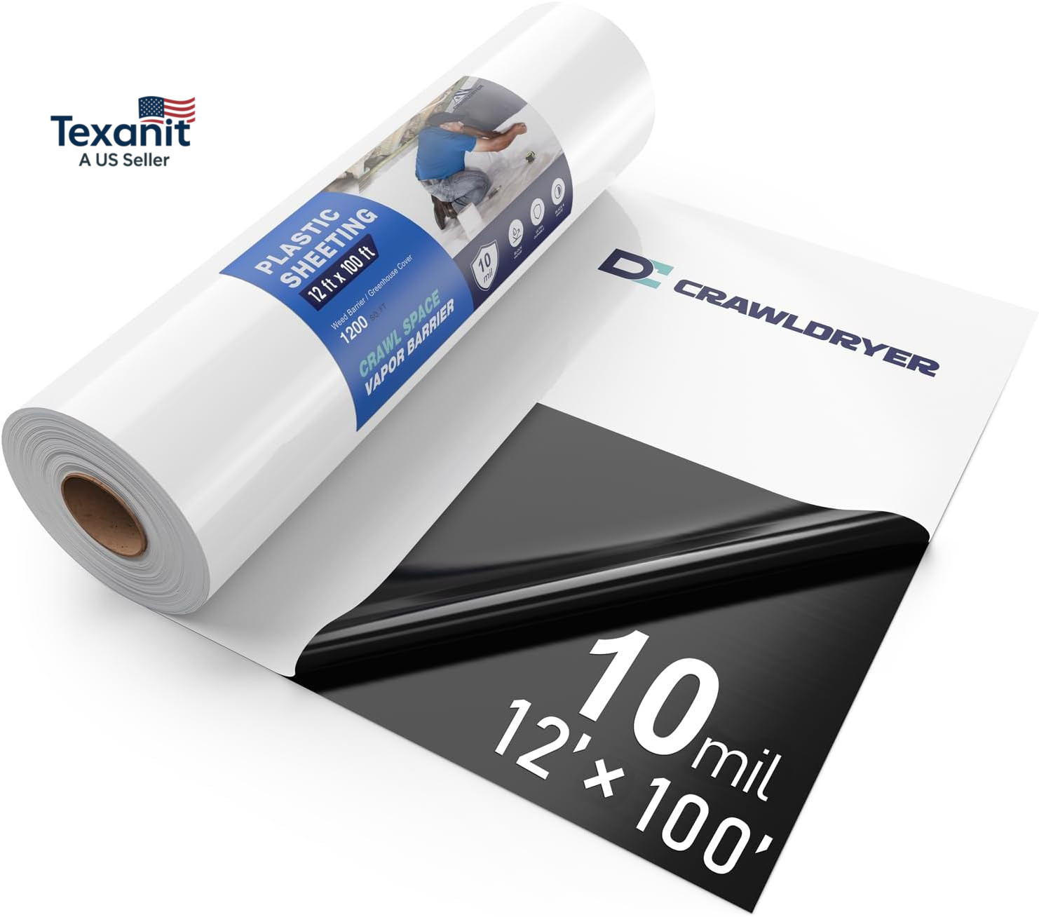 Crawl Space Vapor Barrier – 10 Mil (12′ X 100′), Thick Plastic Sheeting, Drop Cl