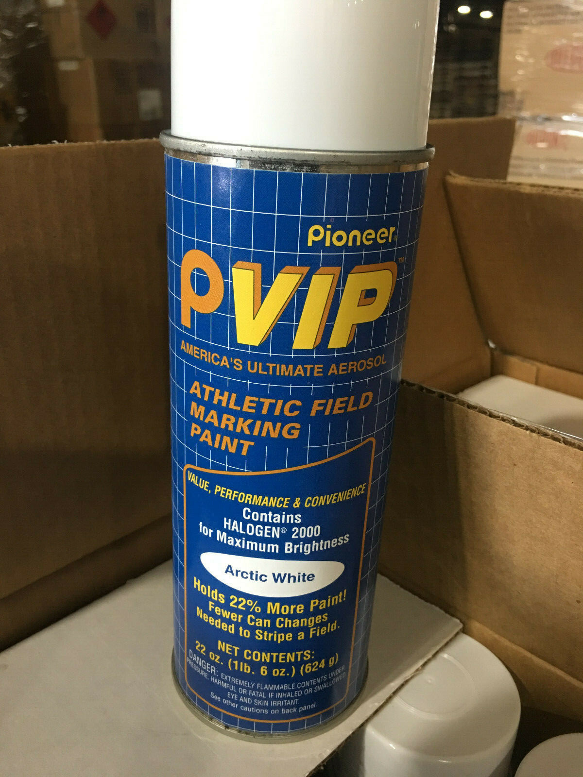 PVIP Arctic White Athletic Field Striping Paint, Jumbo Can 22 oz Case 12 Pack
