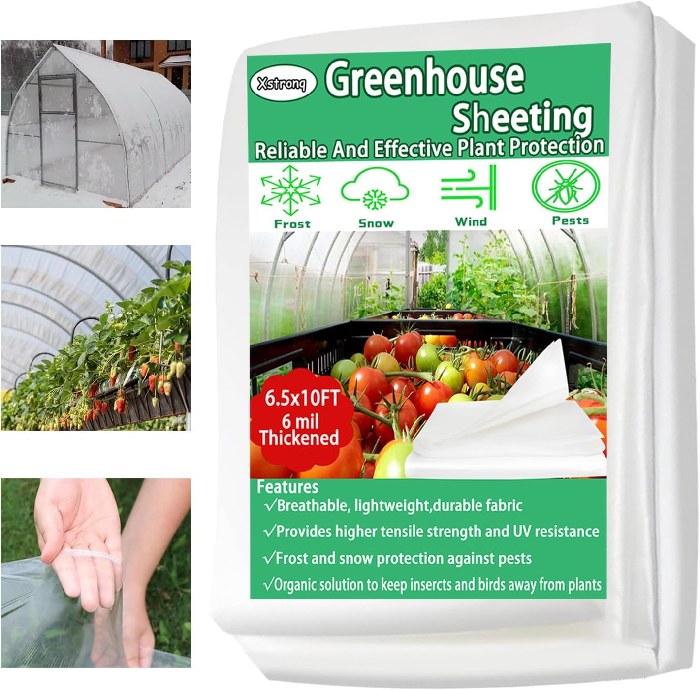 6.5Ftx10Ft Greenhouse Plastic Sheeting, 6 Mil Thick Clear Polyethylene Film, Wat