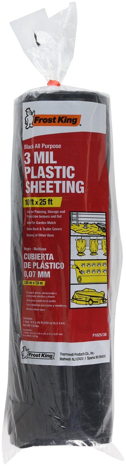 Frost King P1025/3B Polyethylene Sheeting, 10′ x 25′ x 3 mil., Black
