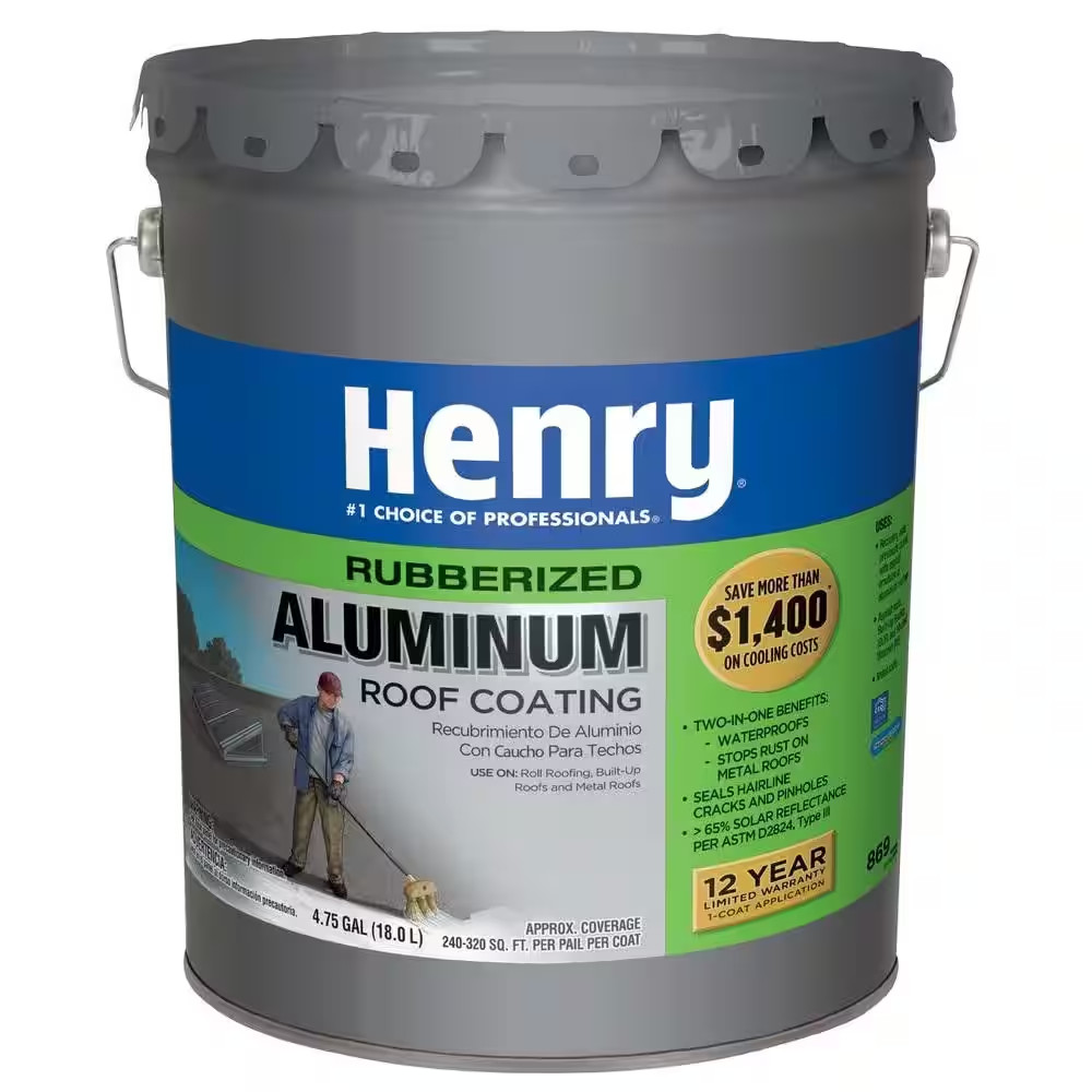 NEW HENRY 869 Rubberized Aluminum Roof Coating 4.75 Gal. Lower Roof Inside Temp