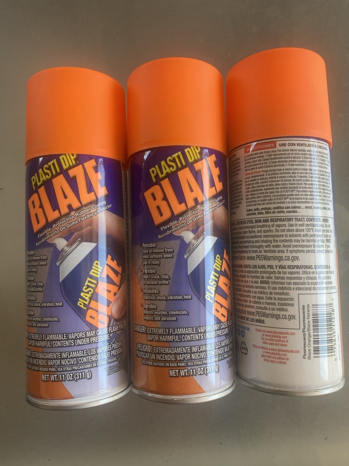 Qty 3 Plasti Dip Blaze Orange Flat/Matte Multi-Purpose Rubber Coating 11oz