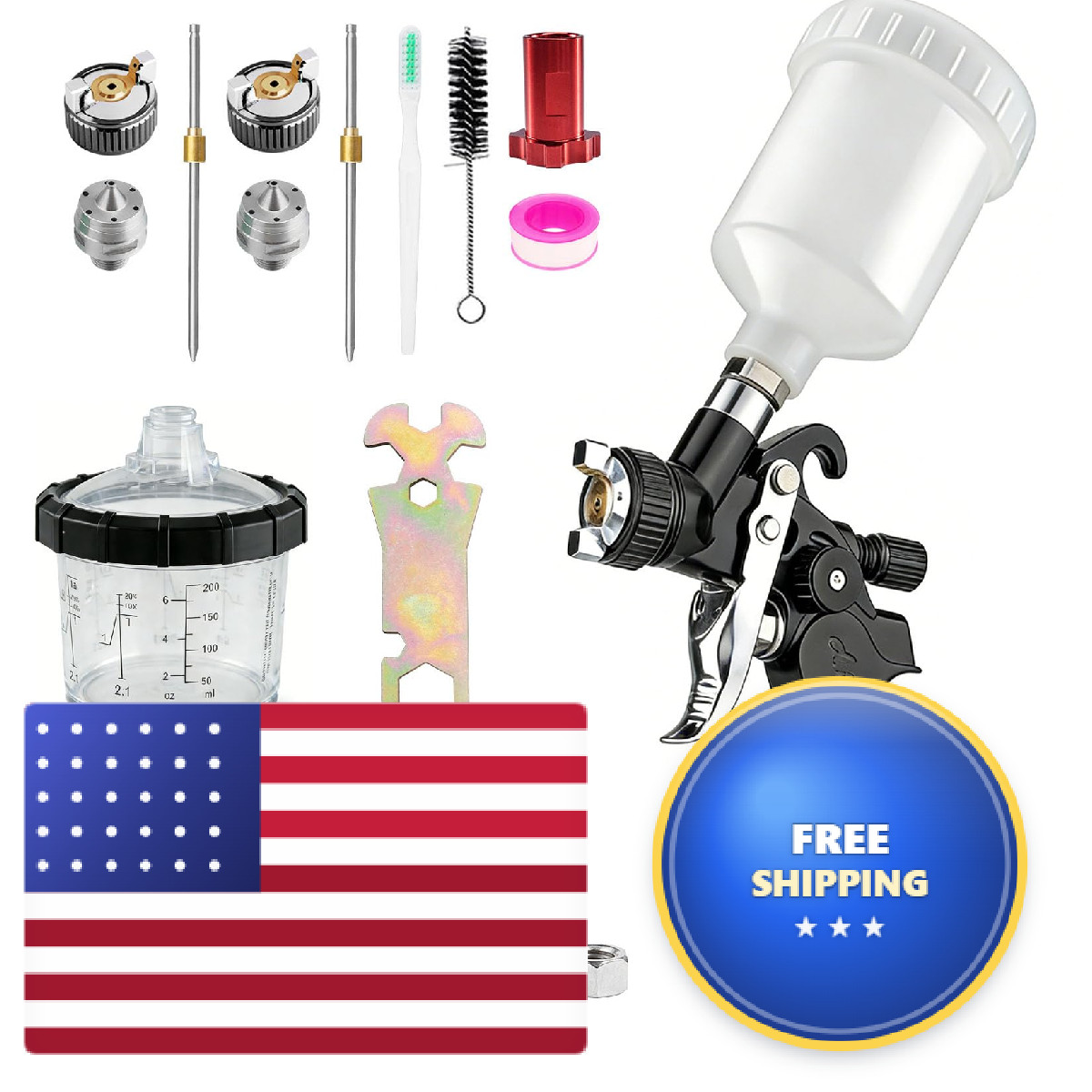 Bentohkle Mini Hvlp Air Spray Gun 0.8/1.0 Mm Nozzles And 5Pcs 200Ml Disposable