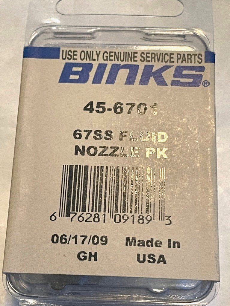 Binks 2100 2001 AIR SPRAY GUN FLUID NOZZLE 45-6701 67SS .086 2.2 TIP SIZES