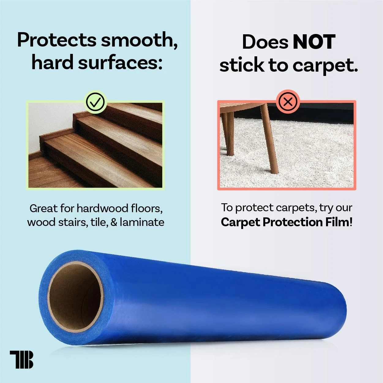 Ultimate Floor Protection Film, 24-inch x 200′ roll Blue Self Adhesive Durable