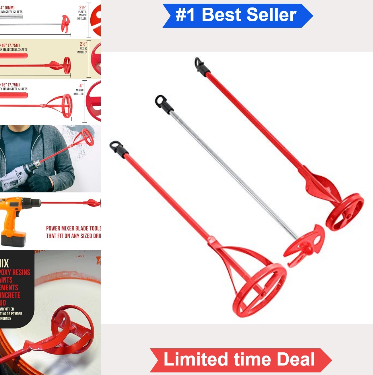 3 Piece Paint Mixer Attachment Set 14 Inch Drill Paddle Mini Mixer 3/8 5/16 Hex