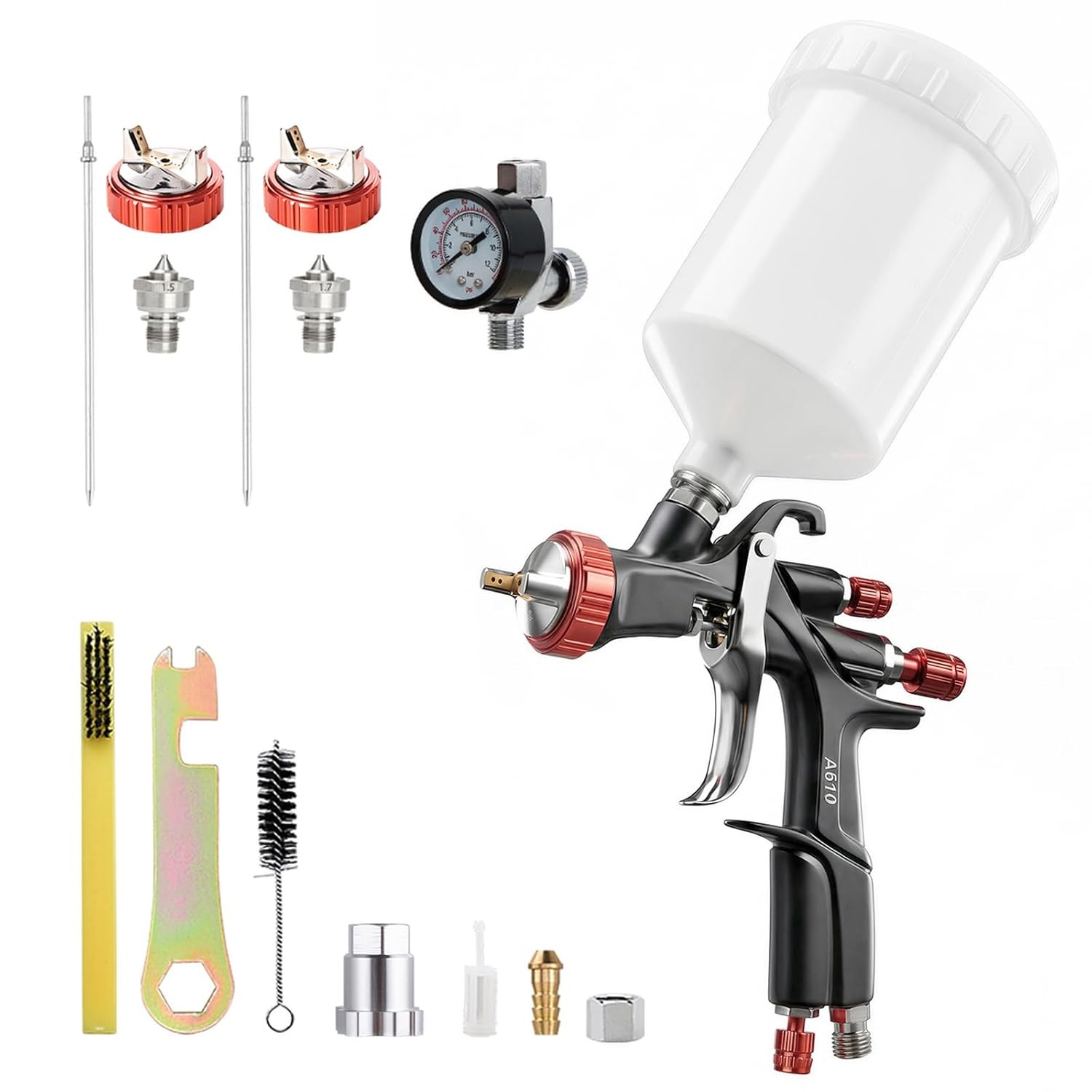 R500 LVLP Air Spray Gun Kit with Nozzles 1.3-1.7mm Air Regulator HVLP LVLP