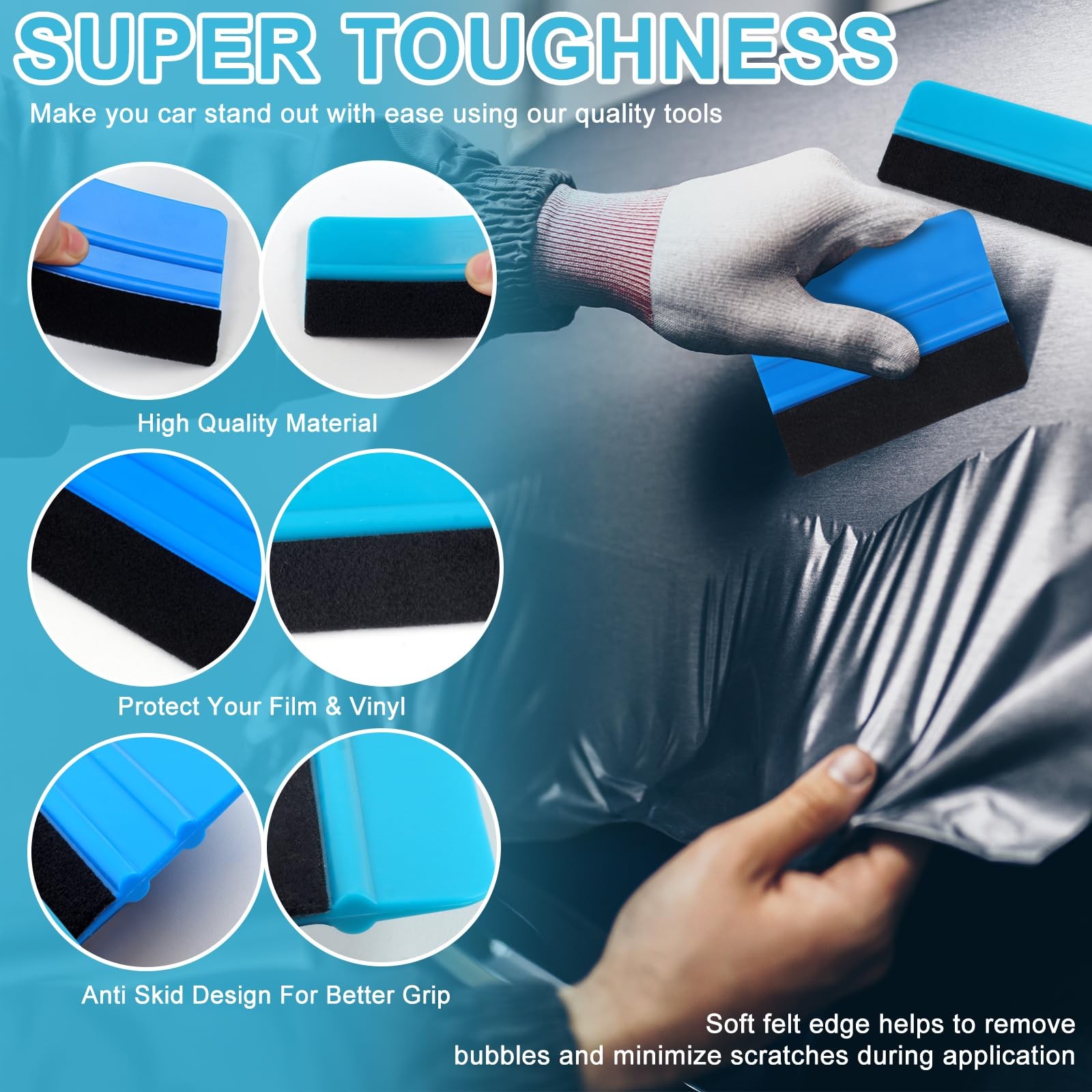 10PCS Window Tint Tools Kit, Premium Vinyl Wrap Easy to Apply Glass Blue