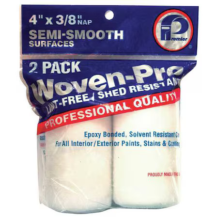 Premier 2Wp442 4″ Paint Roller Cover, 3/8″ Nap, Woven Fabric, 2 Pk