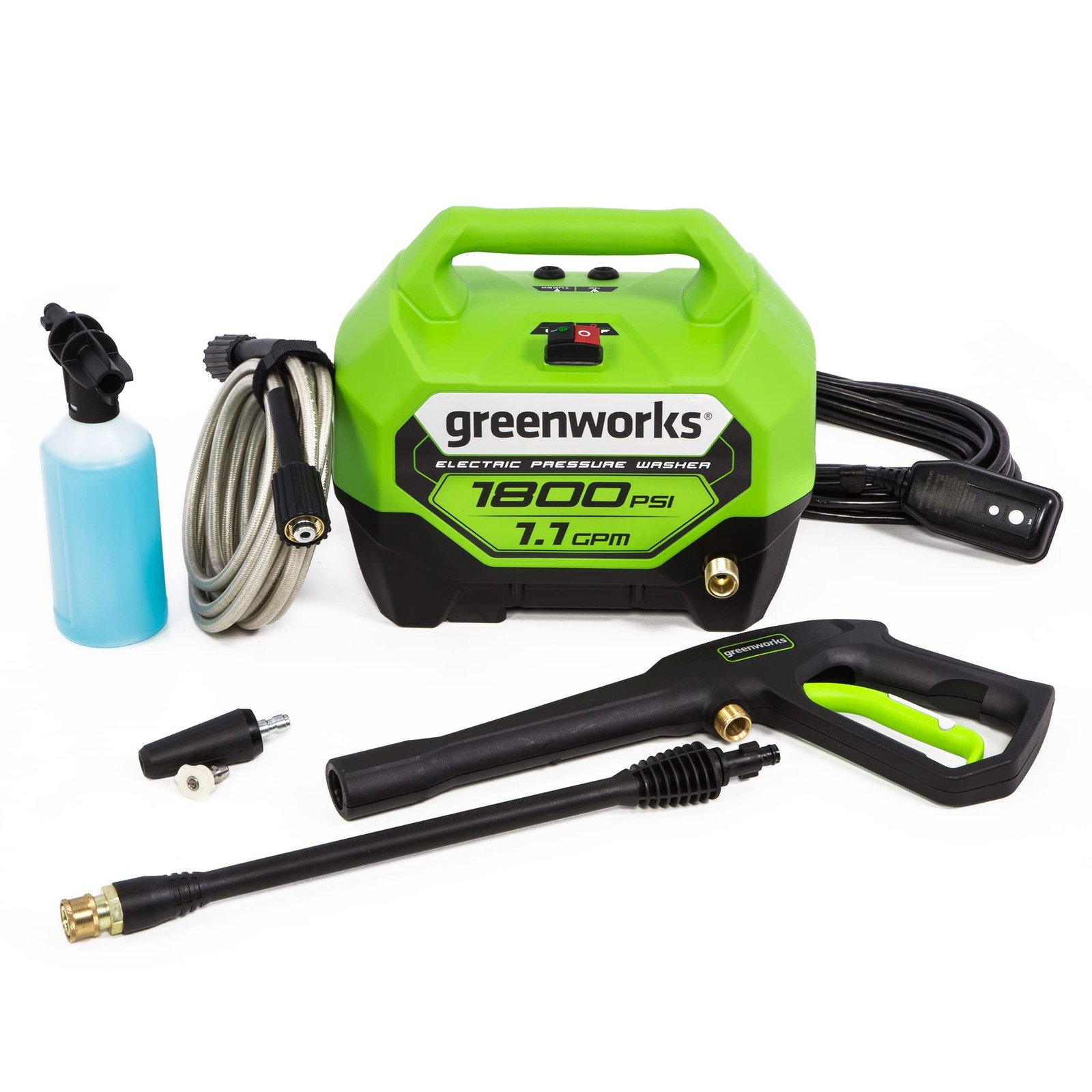 Greenworks 1800 PSI (1.1 GPM) Electric Pressure Washer PWMA 1800PSI, Green