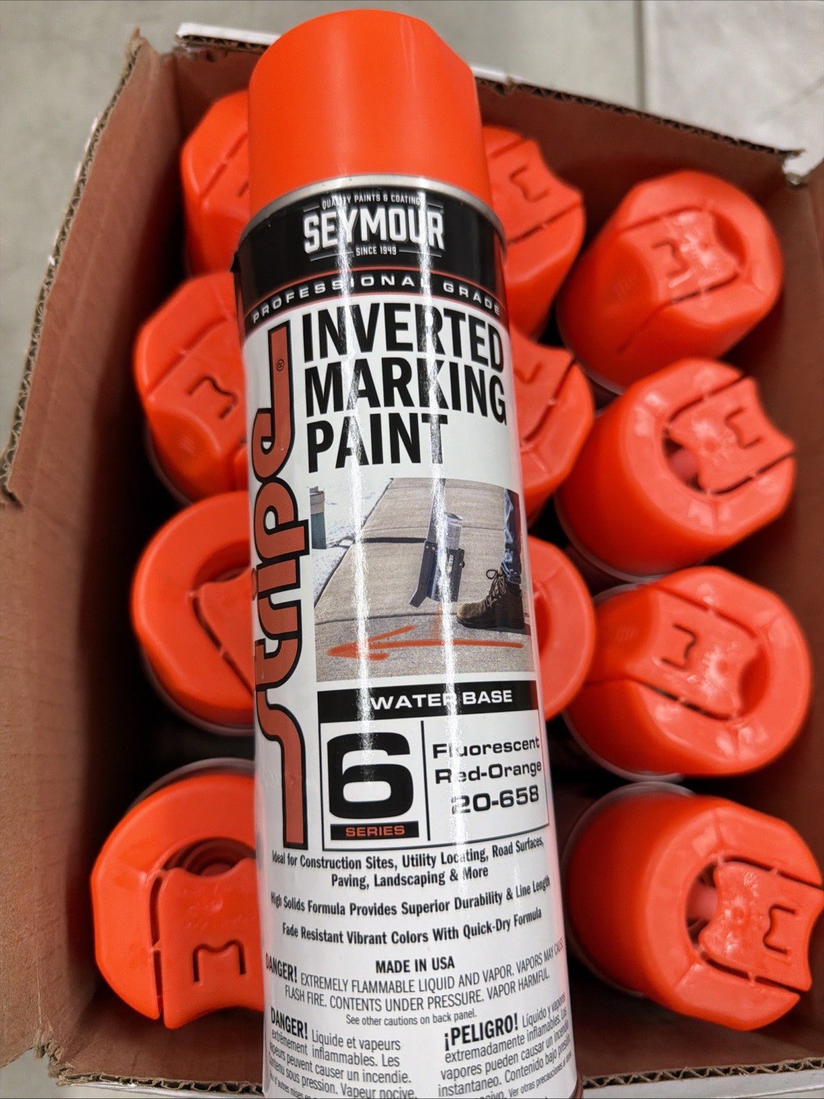 12 Cans Seymour Stripe Inverted Ground Marking Paint Florescent Red-Orange