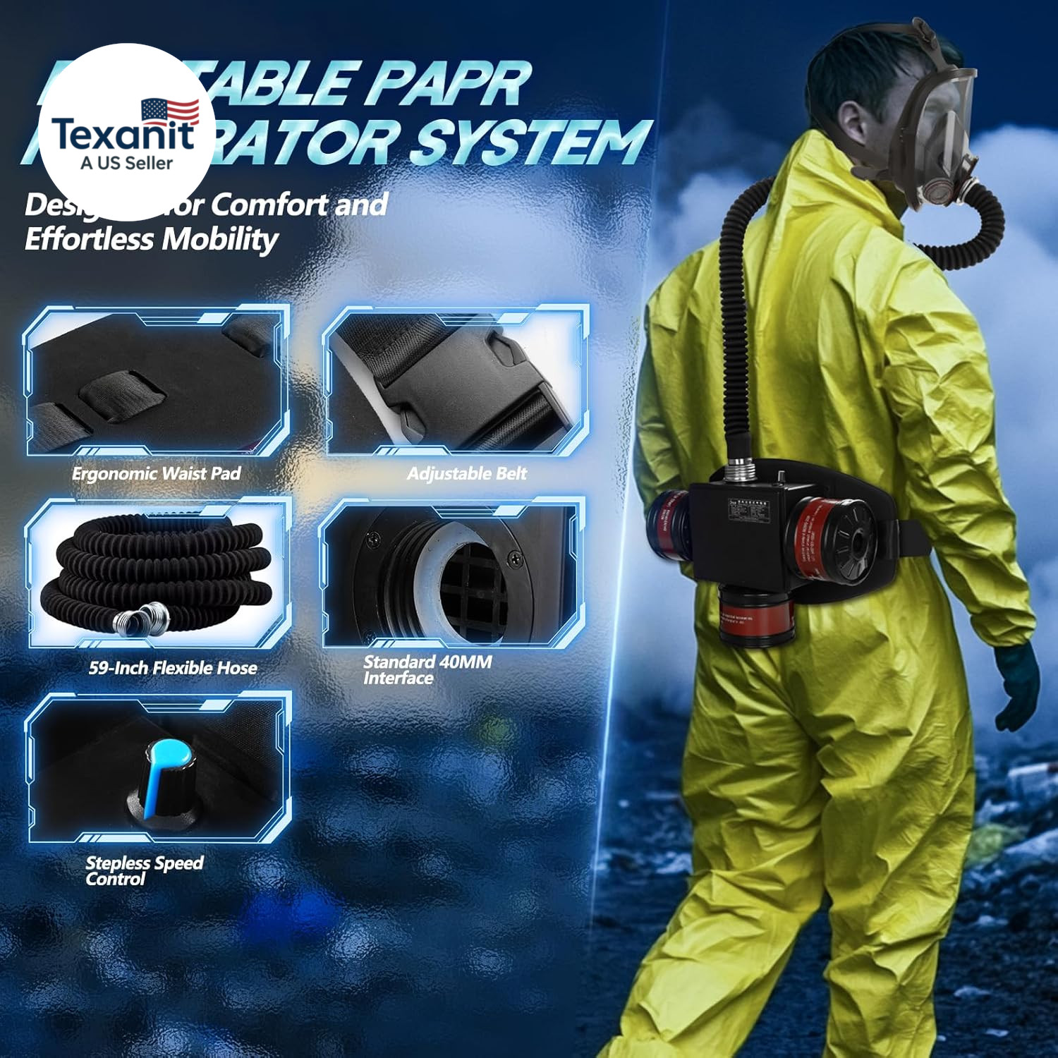 High-Efficiency PAPR Respirator System: Powered Air Purifying Respirators with 3