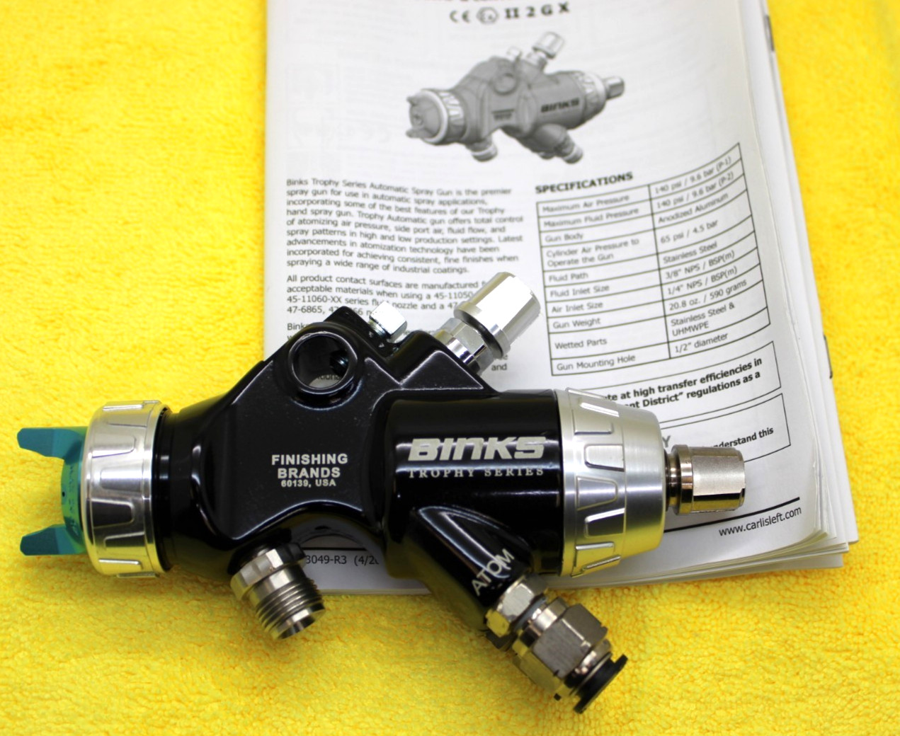 BINKS TROPHY AUTOMATIC SPRAY GUN 3465-14HV-32S0 / 14x32HVLP / NEW, FREE SHIPP.
