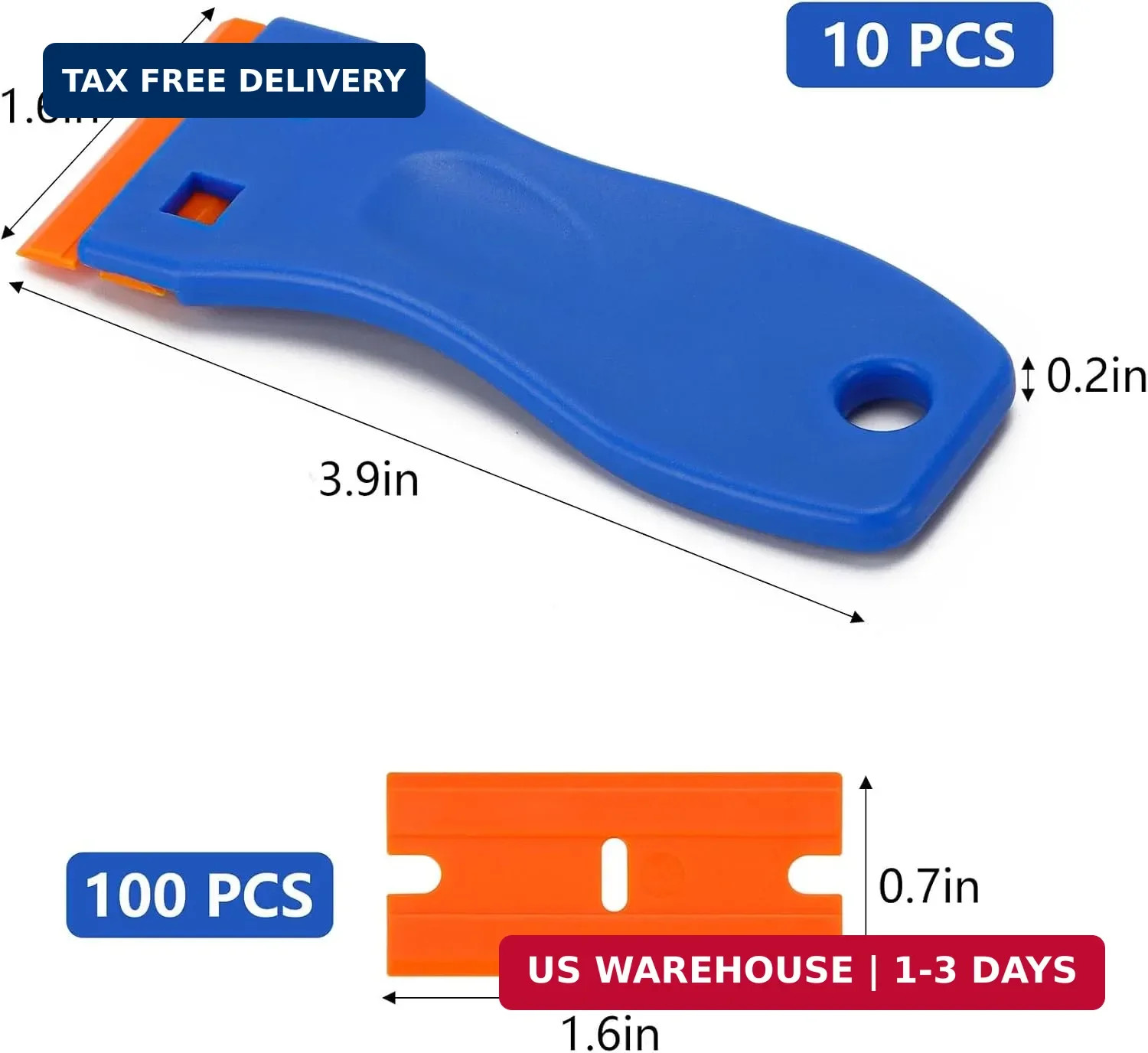 10 Plastic Razor Blade Scraper, 100 Pcs Blades, Remove Label Decal Tool for Stic