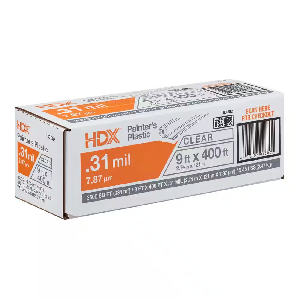 Plastic Sheeting Roll 9 ft x 400 ft Painters 0.31 Mil Clear Multi-Purpose Cover