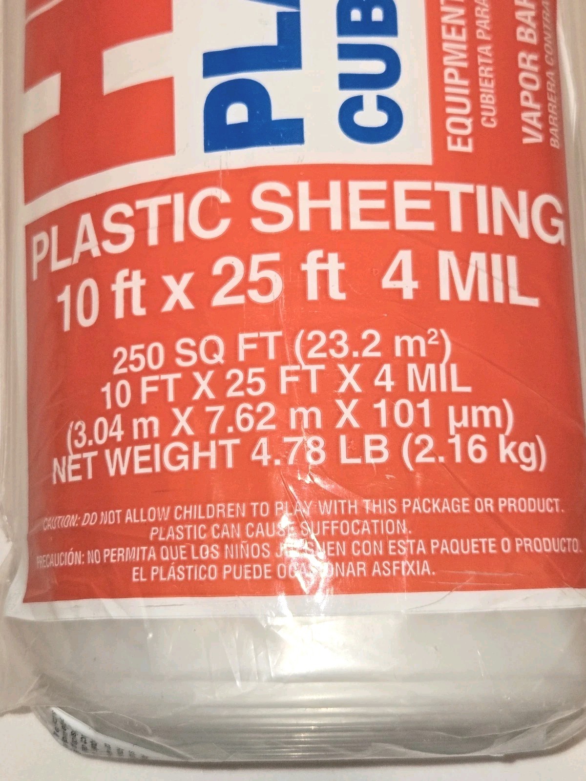 10ft x 25ft Clear Plastic Sheet For Construction/painting 4 mil Thick 41025C NEW