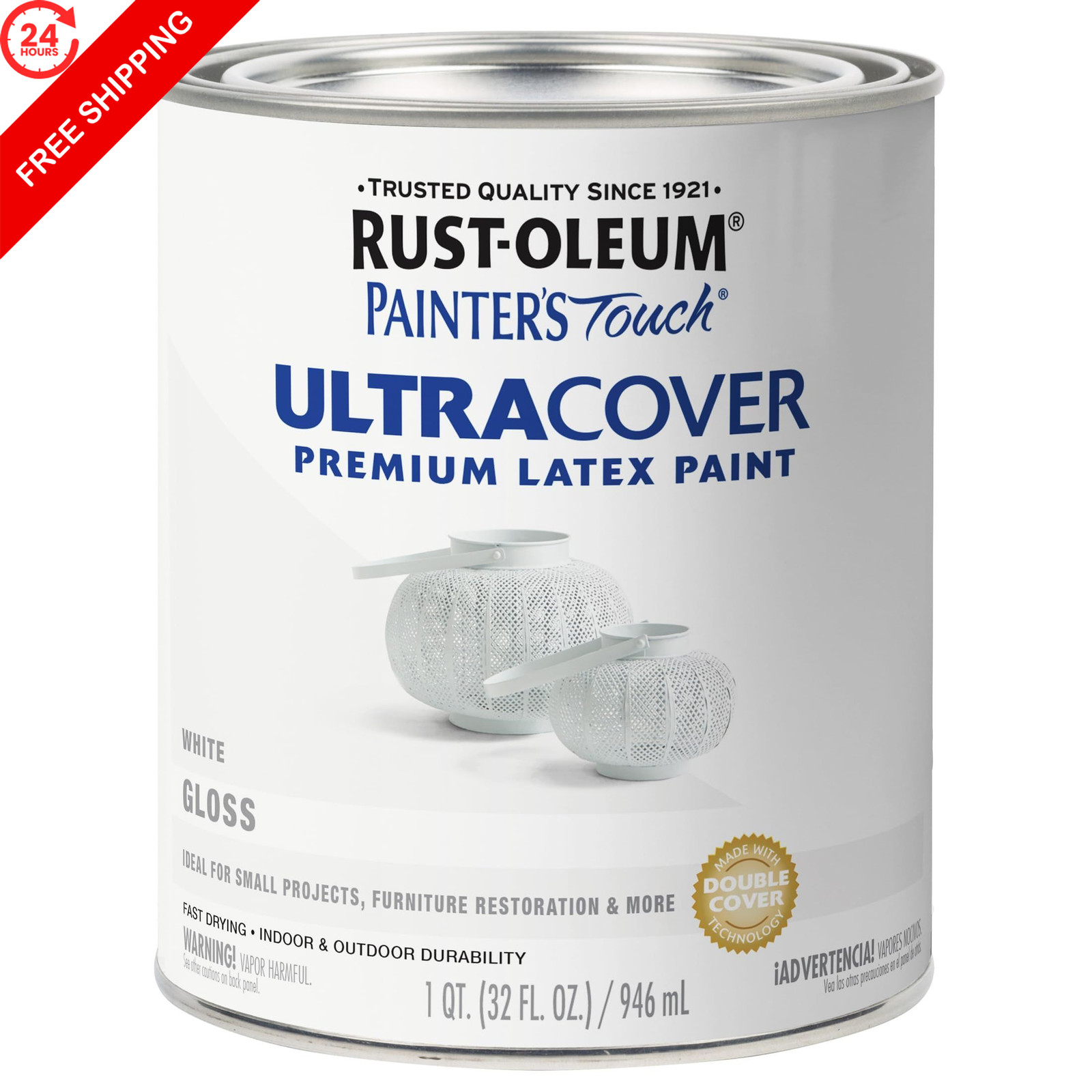 Rust-Oleum Painter’s Touch Latex Brush-On 1 Quarts (Pack of 1), Gloss White