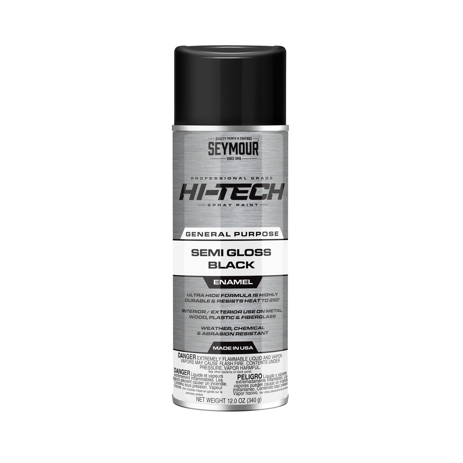 Seymour 16-139, Hi-Tech Enamel Spray Paint, Semi-Gloss Black, 12oz, 1ea
