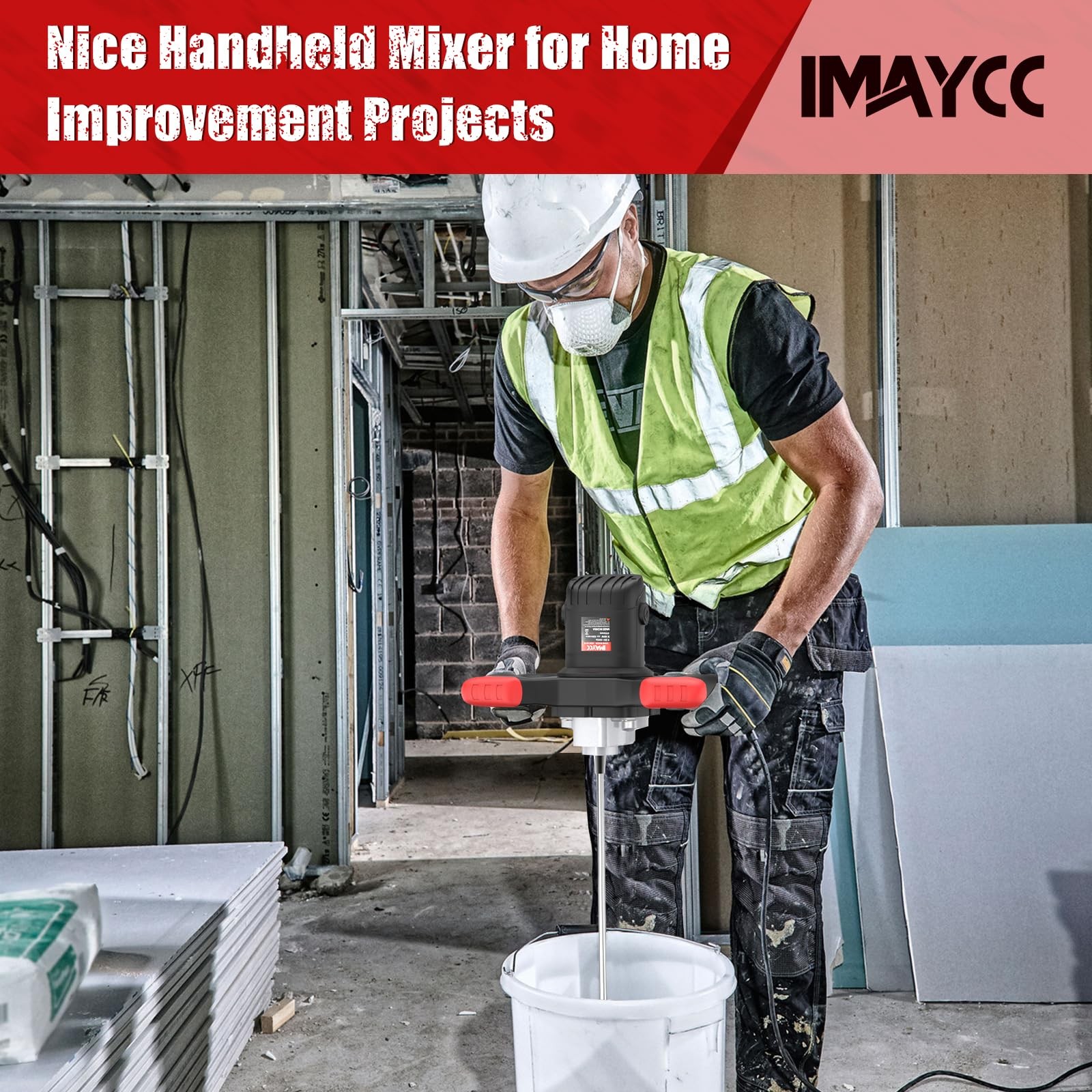 IMAYCC Cement Mixer 2100W, Portable Concrete Mixer, 110V Handheld Mud Mixer f…