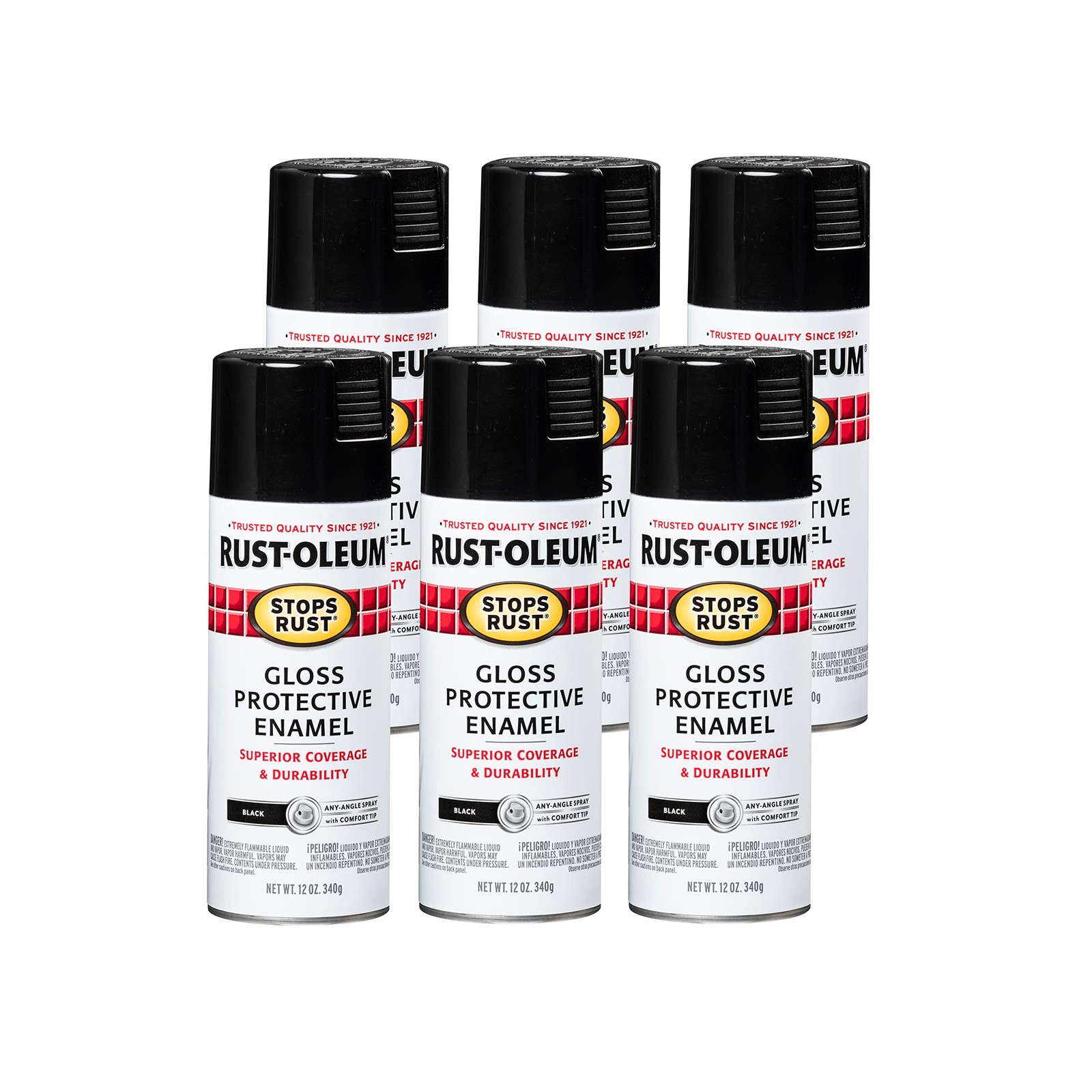 Rust-Oleum 7779830-6PK Stops Rust Spray 12 Ounce (Pack of 6), Gloss Black