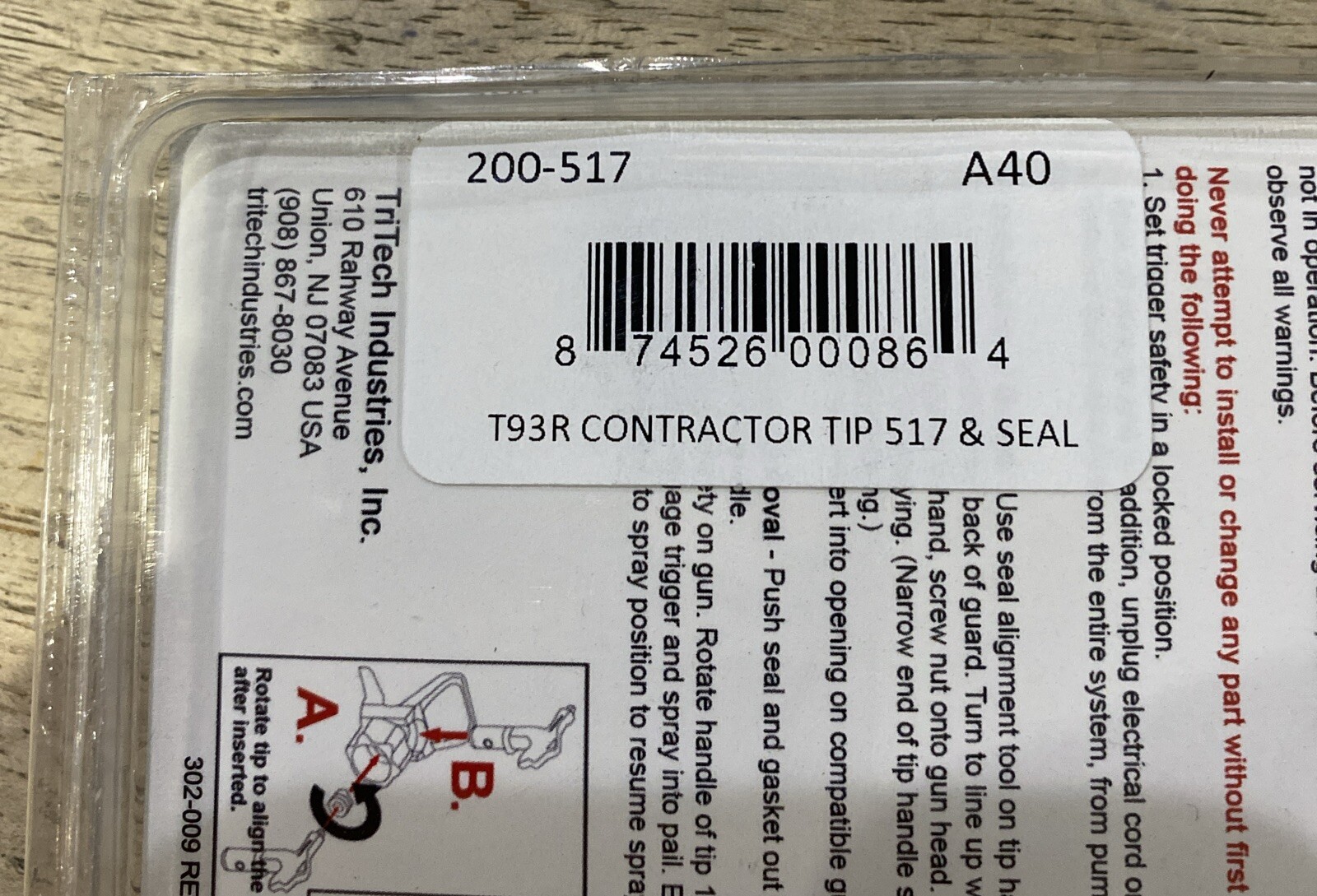 TriTech T93R 200-517 Contractor Professional Airless Spray Tip and Seal 517