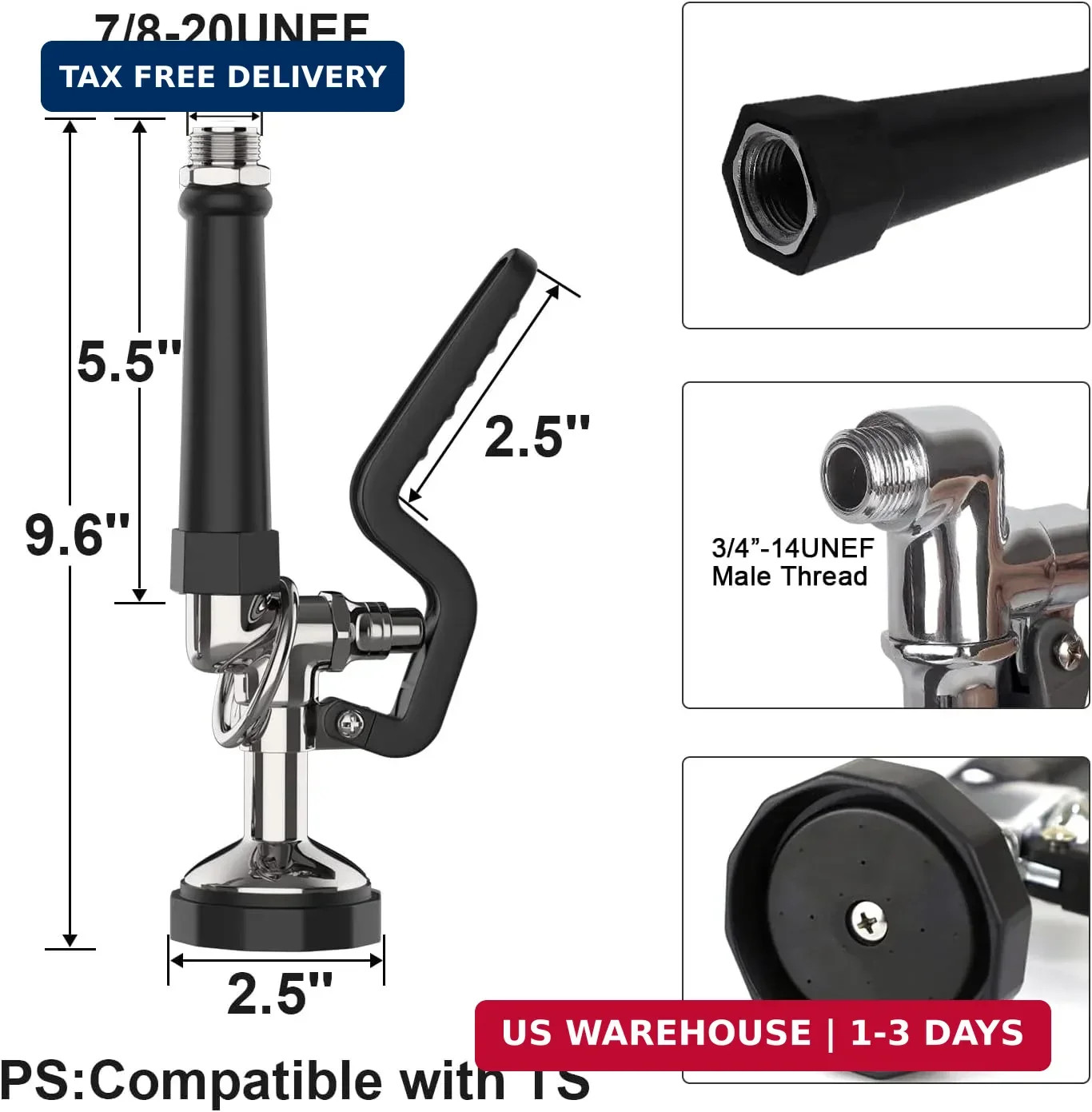 Pre-Rinse Spray Valve Commercial Sink Sprayer 1.42 GPM High Pressure Dish Spraye