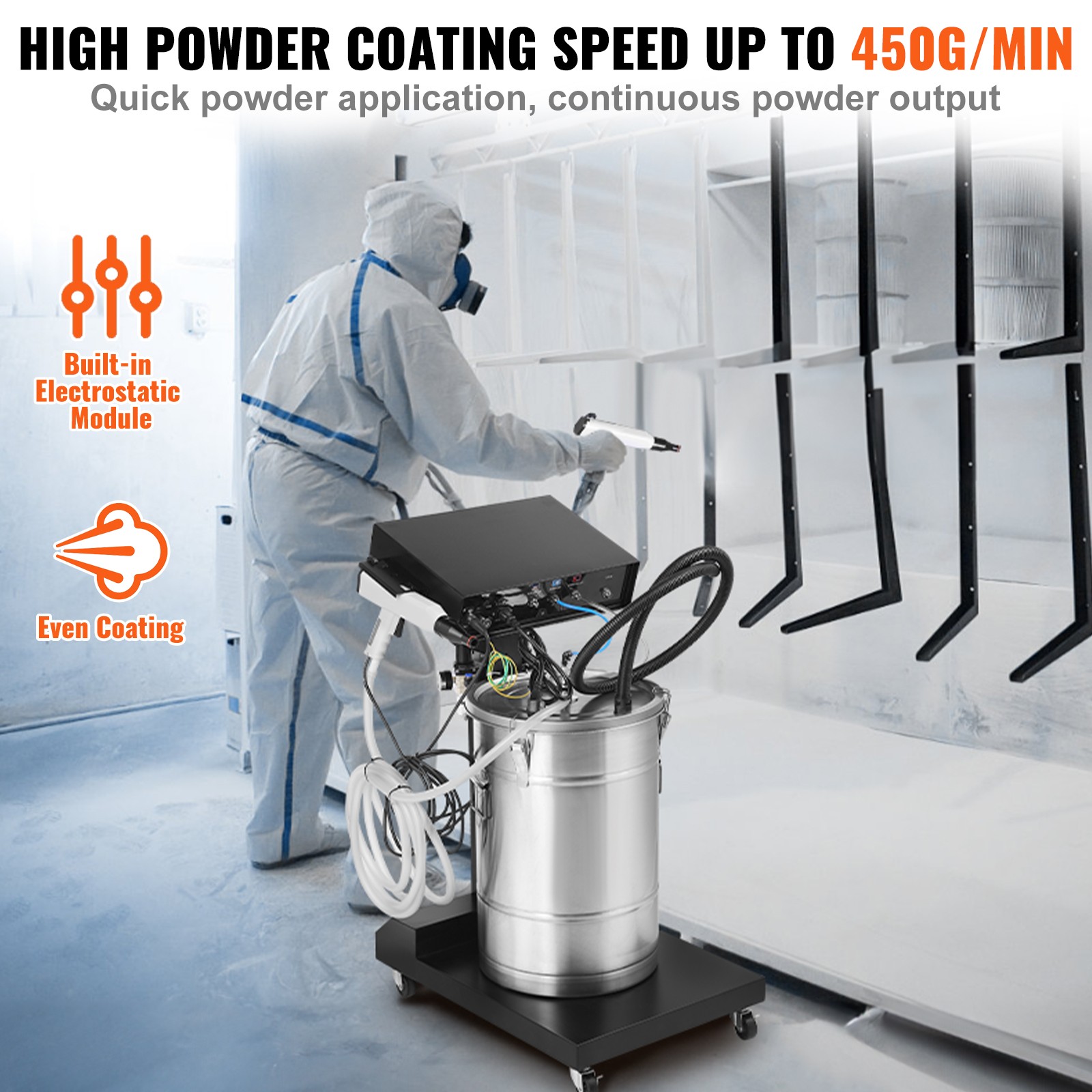 VEVOR Powder Coating System 50 W 100KV Electrostatic Output 50L Powder Hopper
