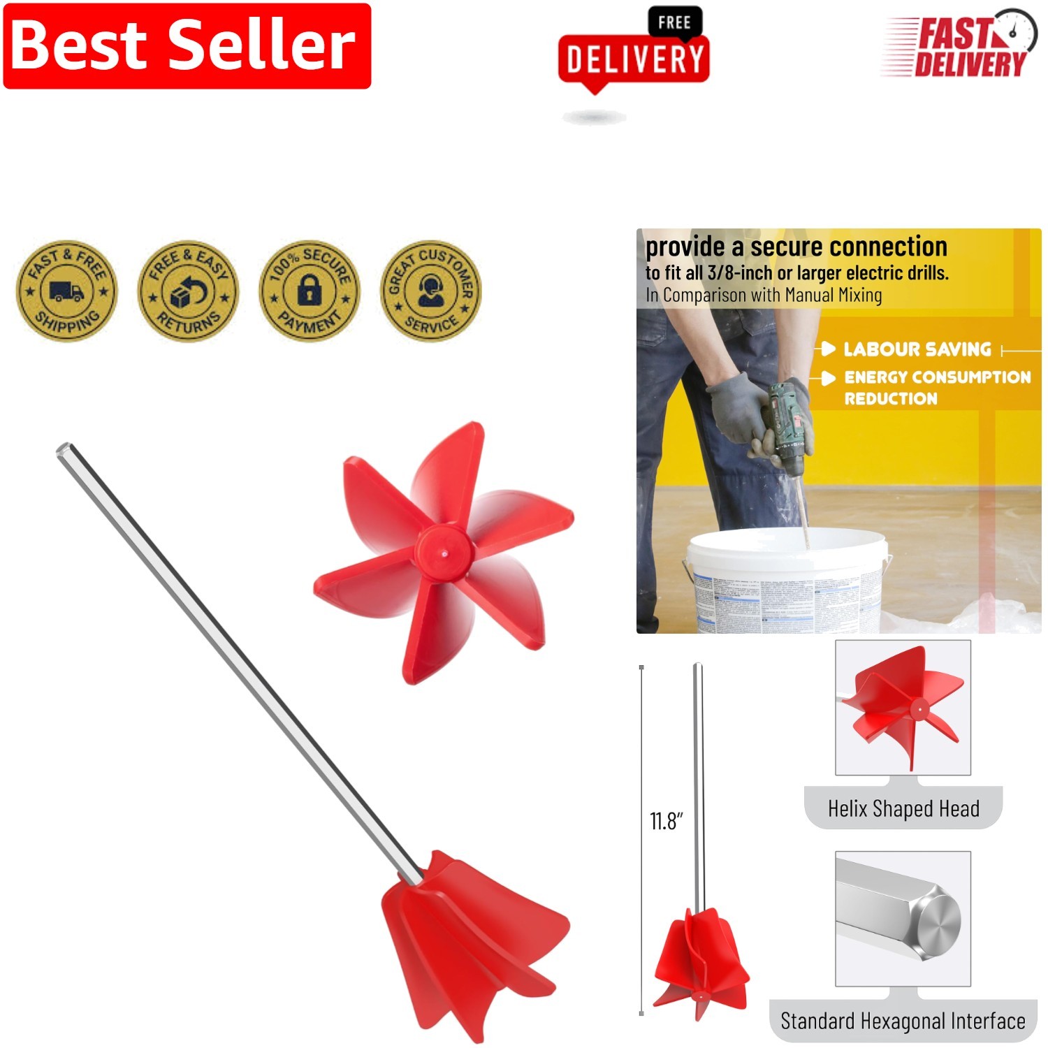 Quick and Easy Bates Epoxy Mixer – 11.8 Inch Drill Attachment for Smooth Results