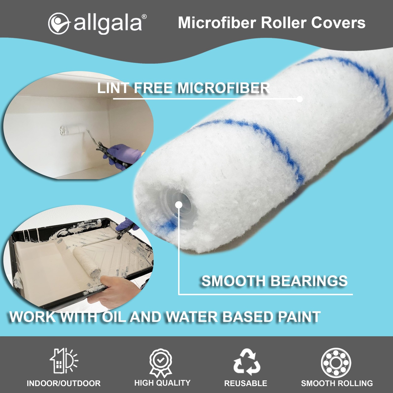 Allgala 6″ Mini 3/8″ Nap Shedless Microfiber Paint Micro (Pack of 6)