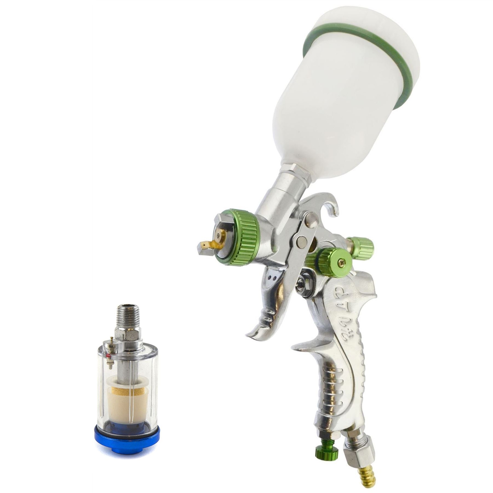 Mini HVLP Gravity Feed Spray Gun 1mm Nozzle 1/4″ BSP In Line Moisture Trap