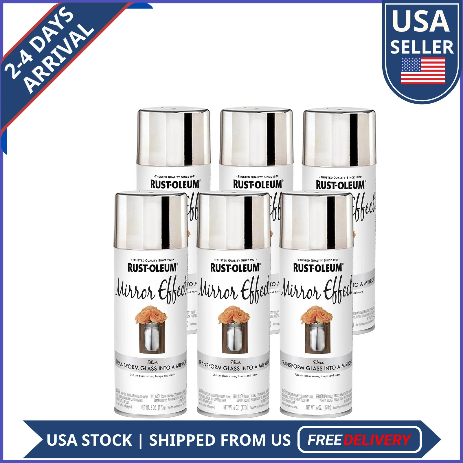 Rust-Oleum Specialty Mirror Effect Spray Paint Silver 6oz Pack of 6