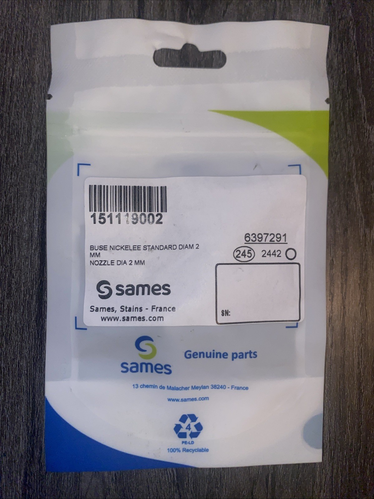 Sames Kremlin BUSE Nickelee Standard Diam 2 MM, Nozzle DIA 2 MM 151–190-002