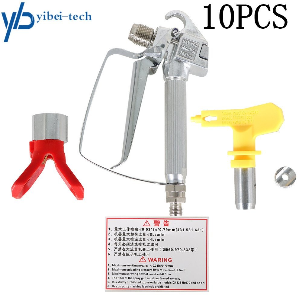 10 PCS 3600PSI Airless Paint Spray Gun w/ Tip&Tip Guard Sprayers