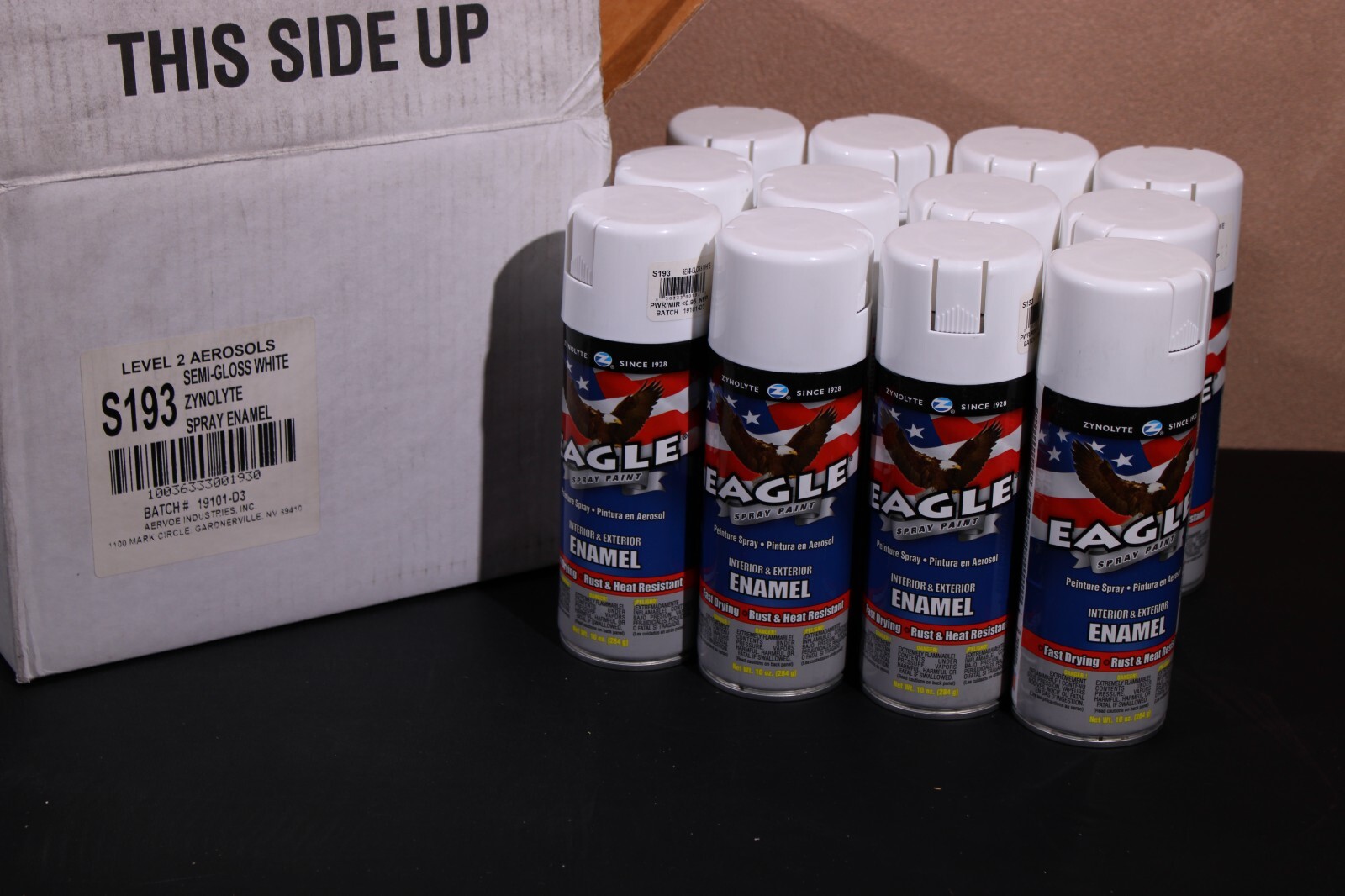 Aervoe S193 Semi-Gloss White Zynolyte Enamel Spray Paint 16 oz. Cans – 12-Pack