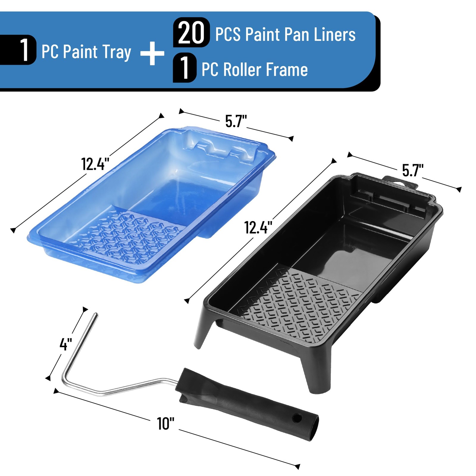 Bates- 4 Inch Paint Tray Set, 22 pcs, 1x 4 Roller 4 inches, Blue