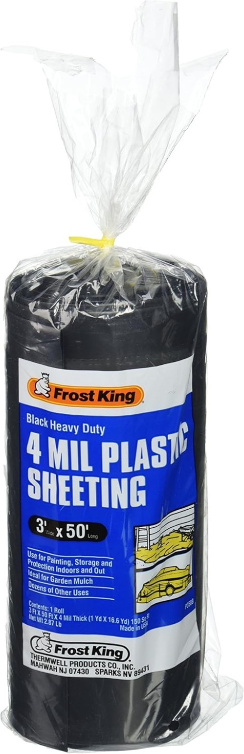 350B Black Polyethylene Sheeting, 3′ x 50′ x 4 Mil – Water-Resistant Protection