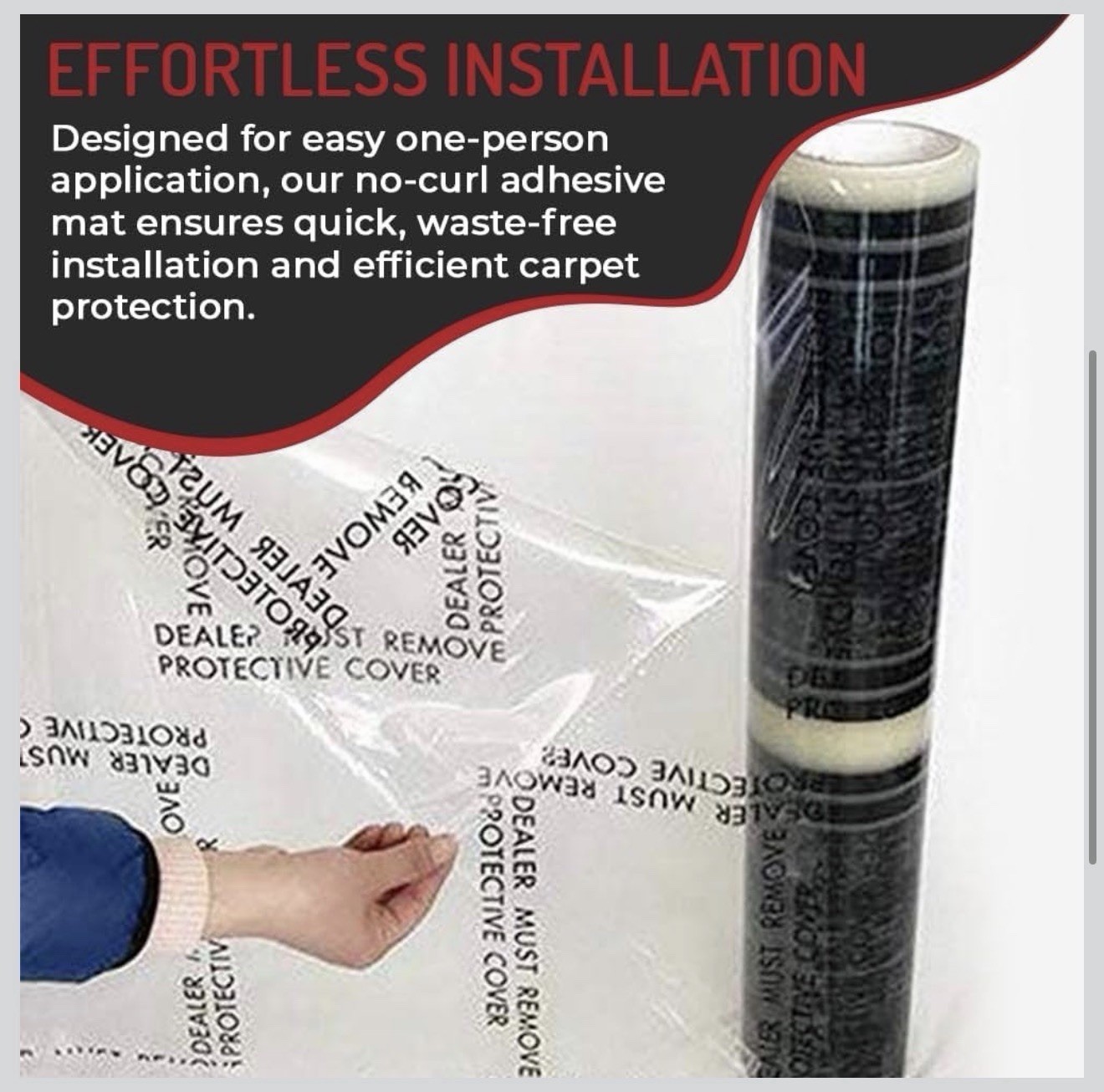Auto Adhesive Plastic Floor Mat Roll 24” x 200’ Printed Carpet Protection Film