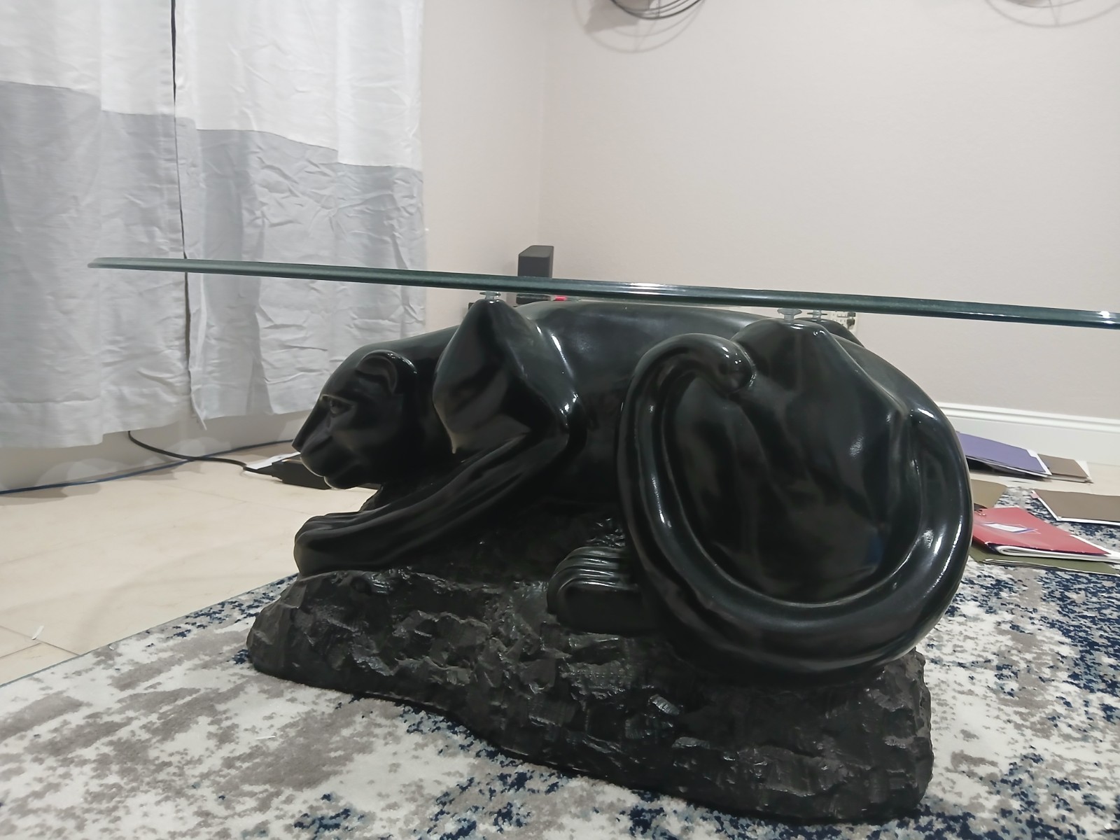 Vintage 1970’s Black Panther Coffee Table Glass Top Mid Century Modern