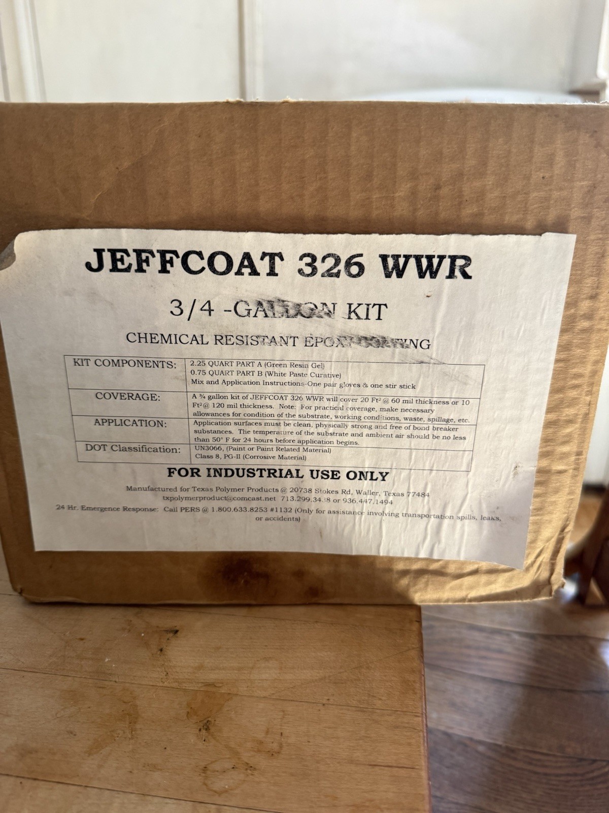 Jeffcoat 326 WWR Epoxy Coating Kit 3/4 Gallon Chemical Resistant Industrial NEW