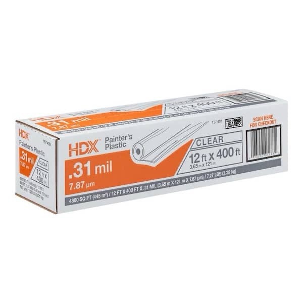HDX 12 ft x 400 ft Painters Plastic Sheeting High Density .31 Mil Clear Film