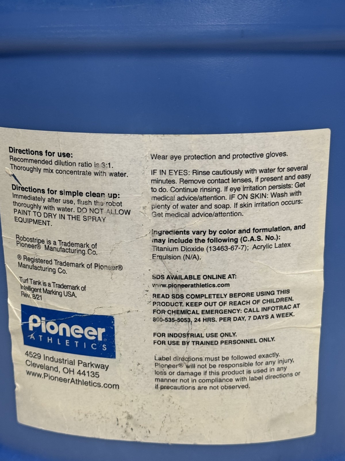 Pioneer Athletics RoboStripe White Concentrate Paint 2.5 Gal Jug Turf Tank New