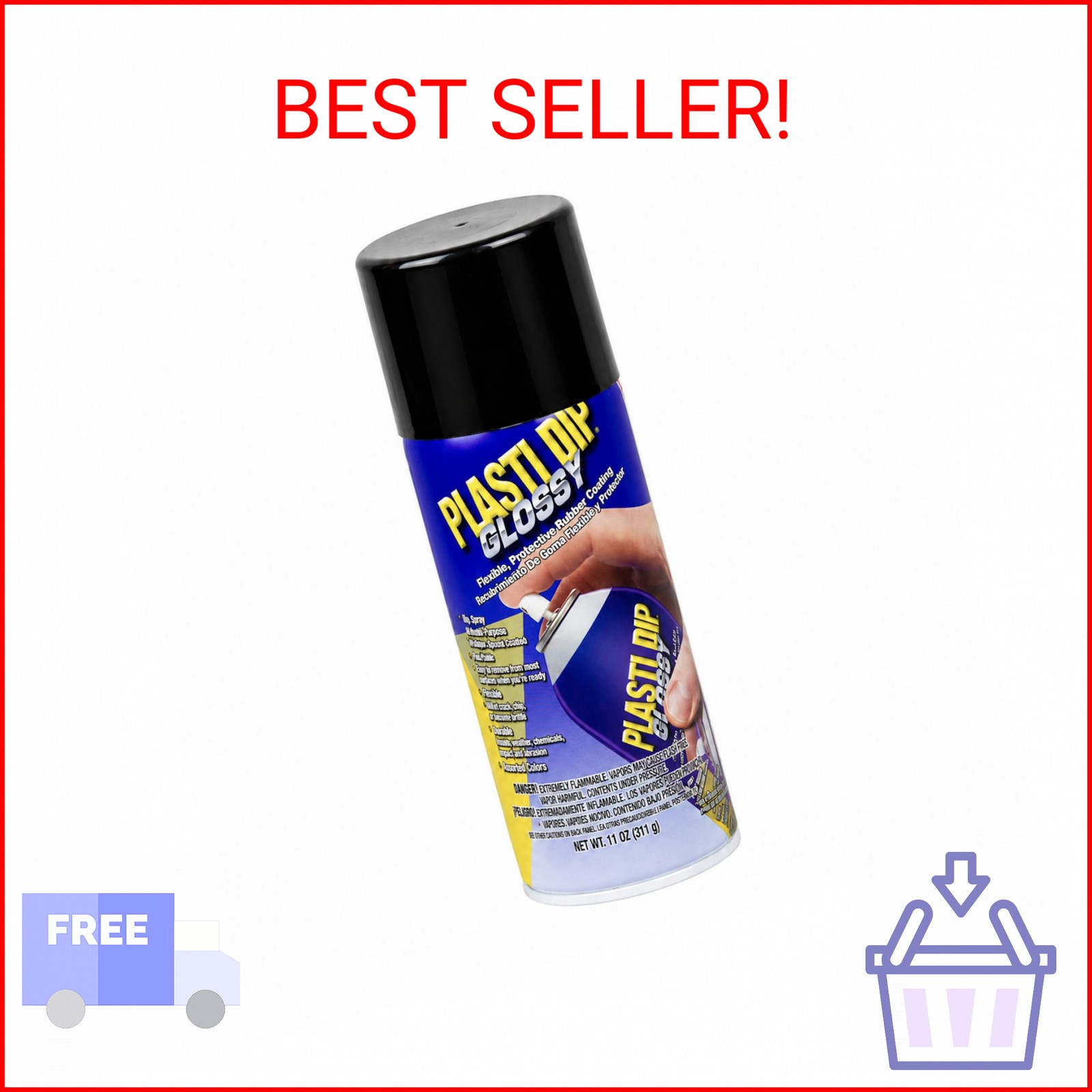 Plasti Dip Glossy Black Rubber Coating Spray, 11 oz Aerosol Can, Flexible Peelab
